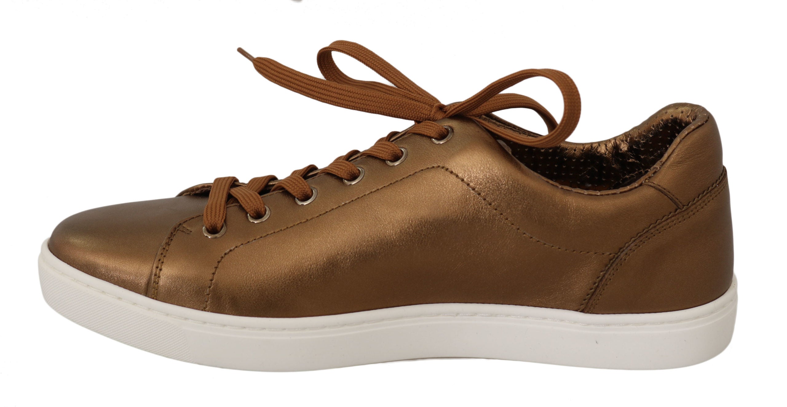 Golden Metallic Leather Sneakers - ventzia