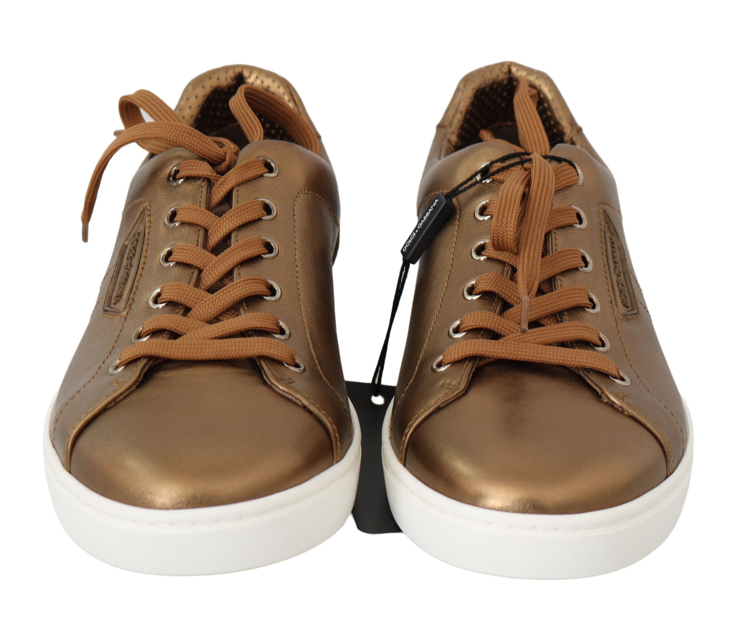 Golden Metallic Leather Sneakers - ventzia
