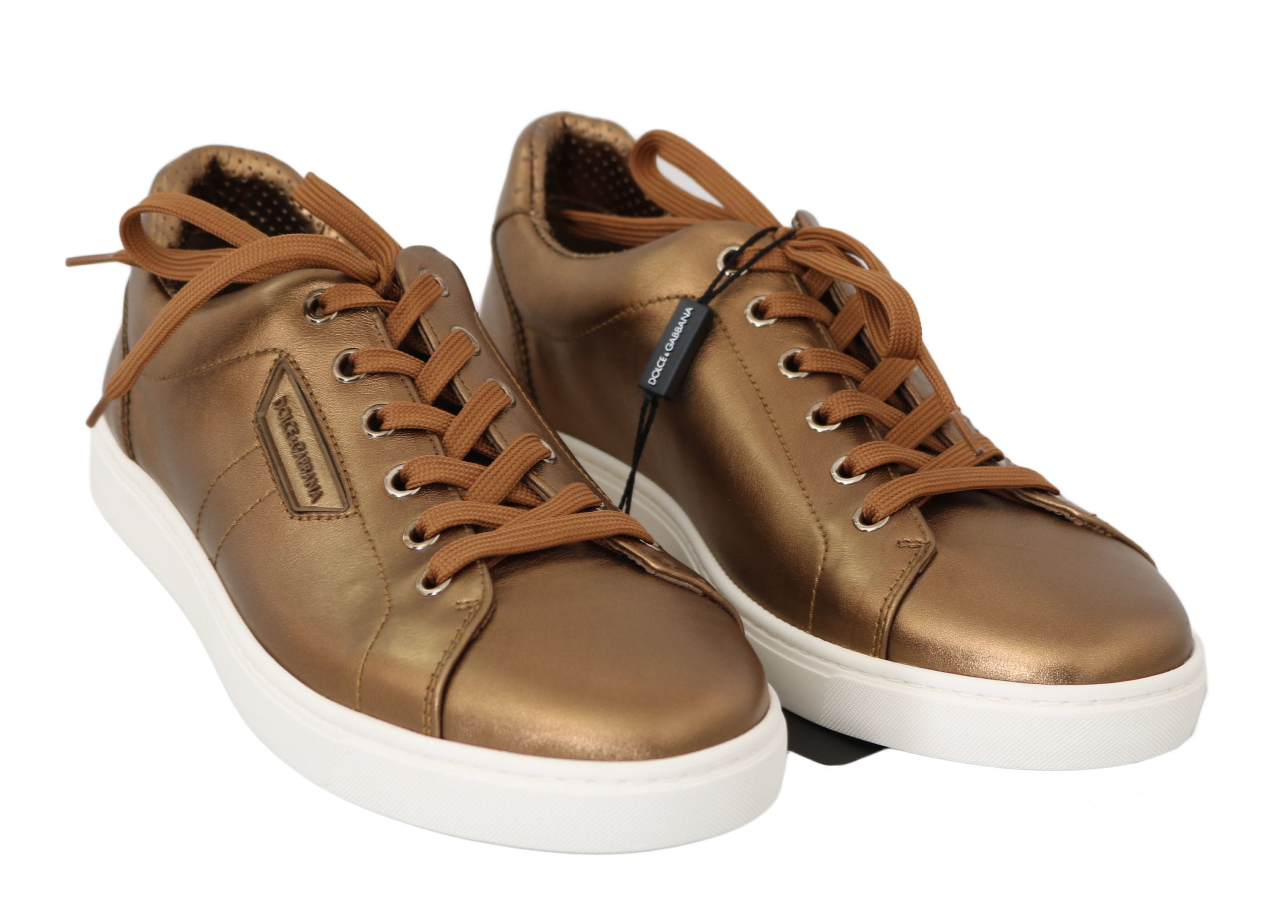 Golden Metallic Leather Sneakers - ventzia
