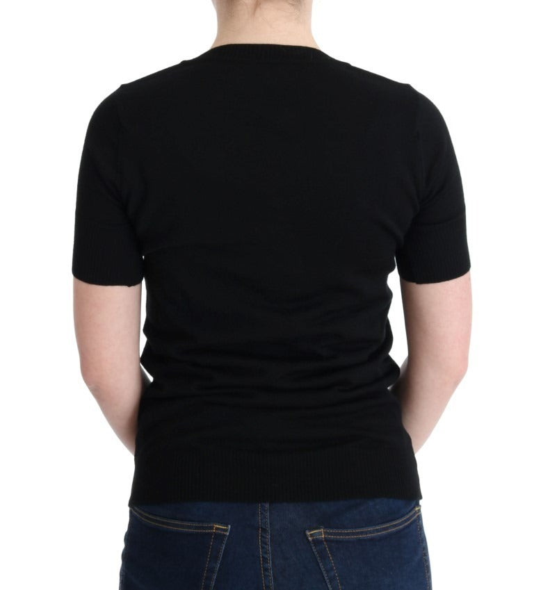 Black 100% Lana Wool Blouse Women T-shirt Top - ventzia