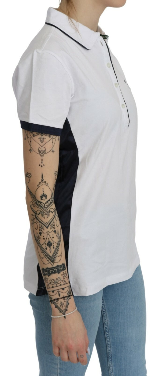 Cotton White Collared Short Sleeve Top - ventzia