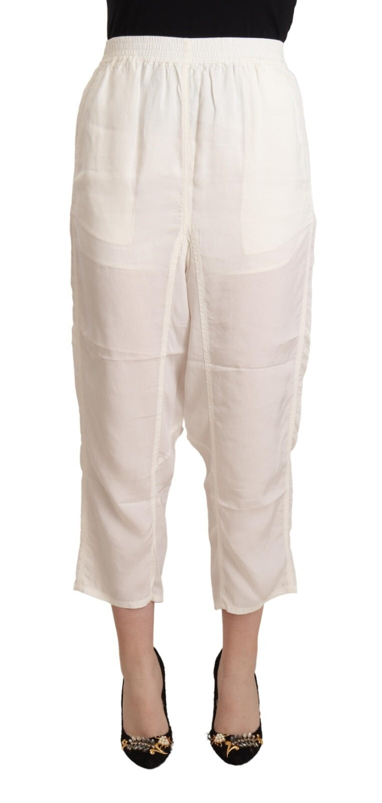White High Waist Cropped Women Trouser Pants - ventzia