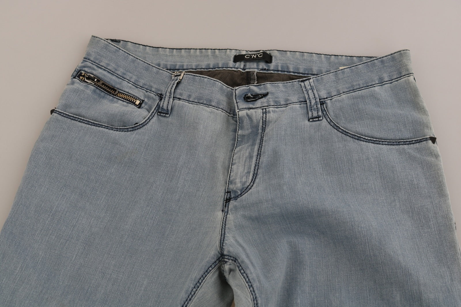 Light Blue Mid Waist Skinny Denim Jeans - ventzia