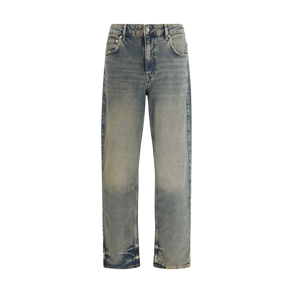 Blue Cotton Straight-Leg Jeans - ventzia