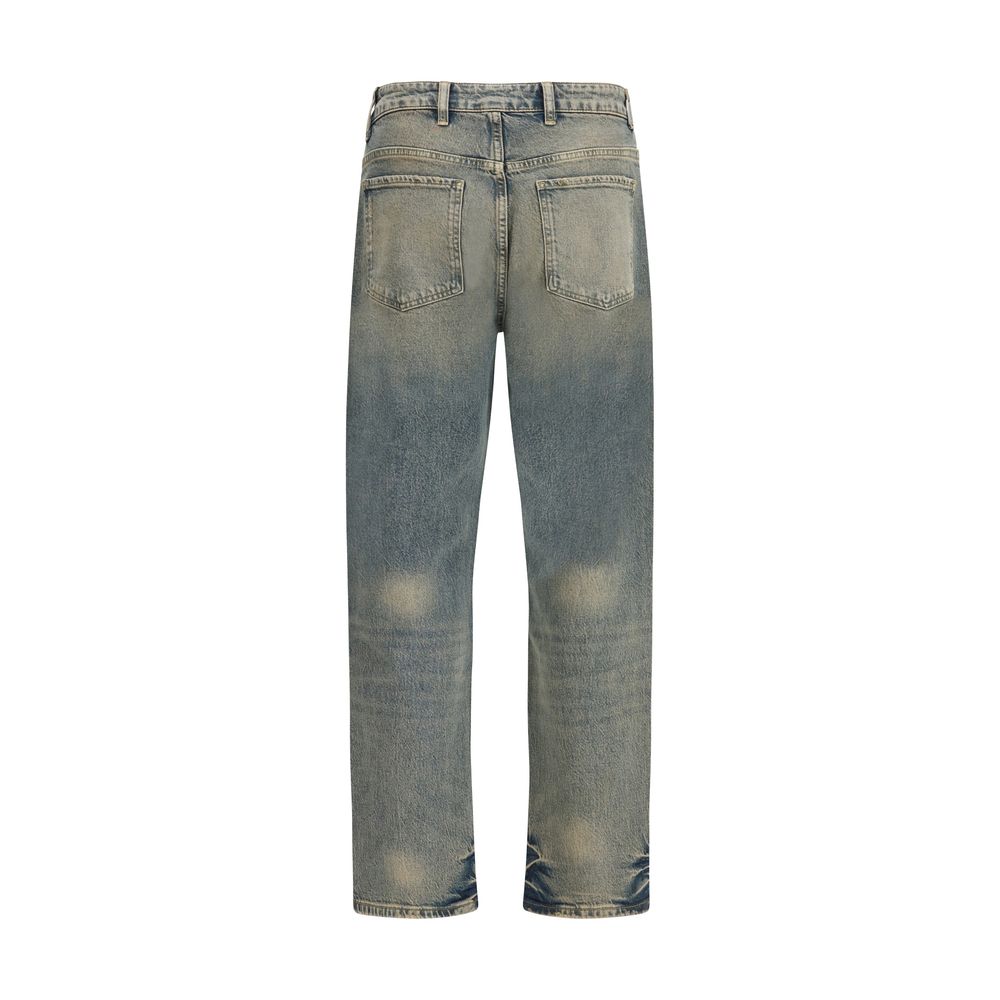Blue Cotton Straight-Leg Jeans - ventzia