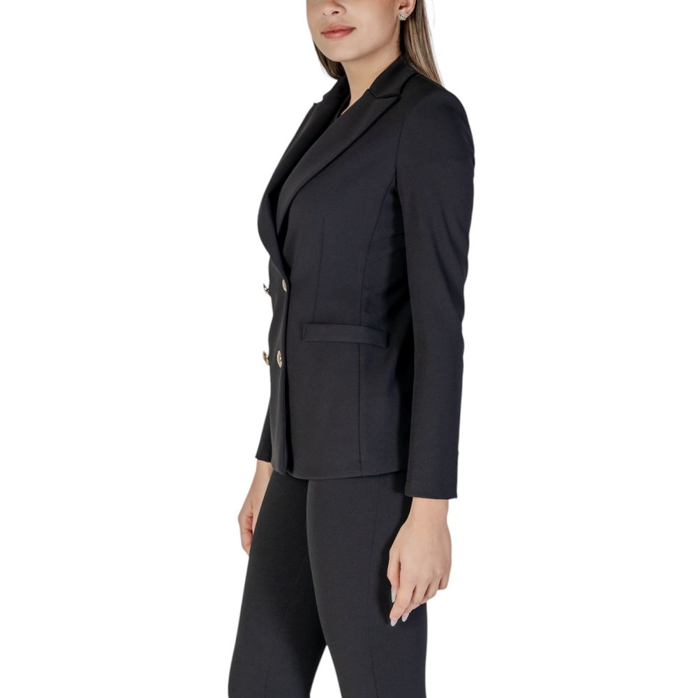 Black Polyester Blazer - ventzia