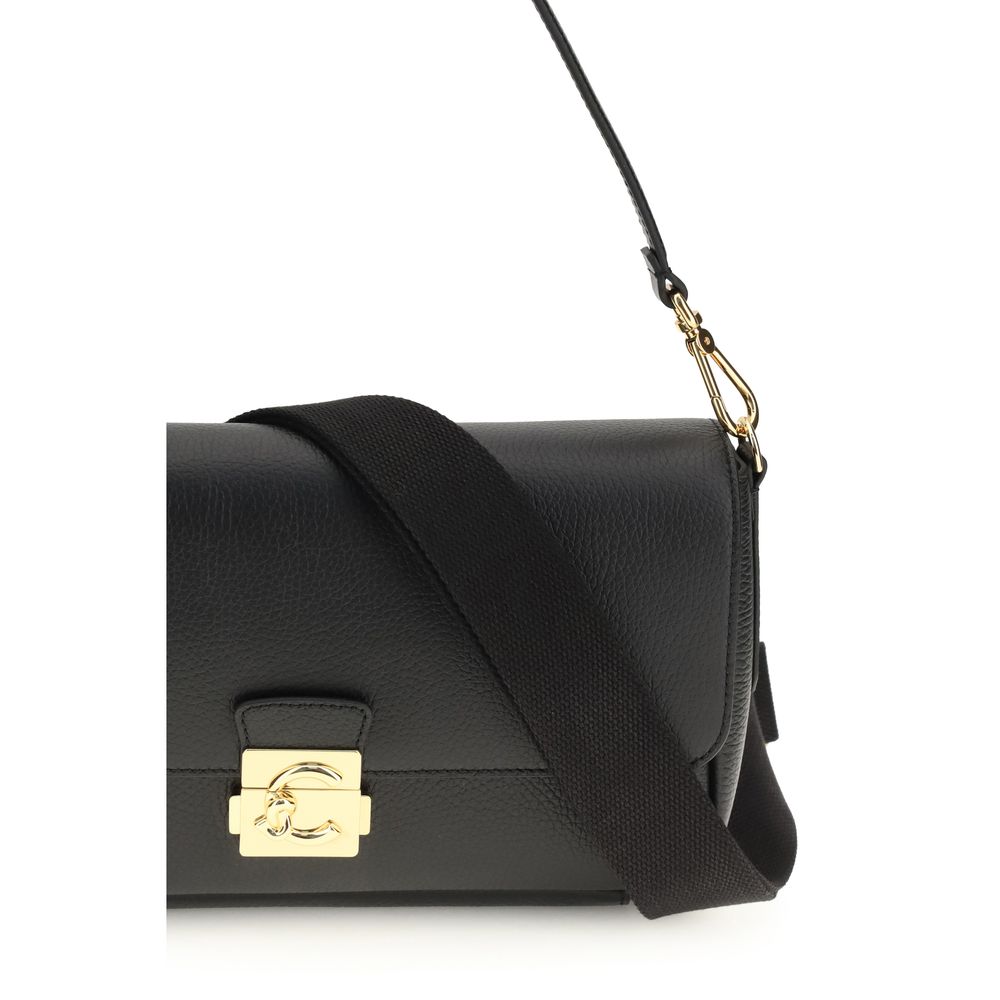 Black Calf Leather Bos Taurus Shoulder Bag - ventzia