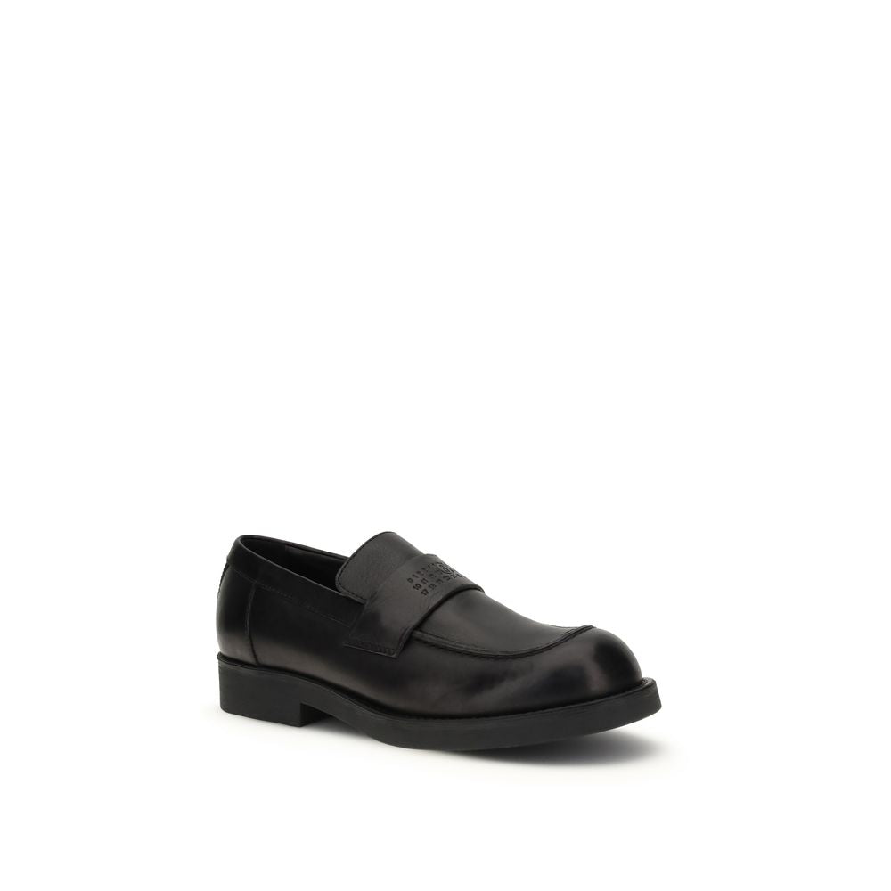 Black Calf Leather Bos Taurus Slip-On Loafers - ventzia
