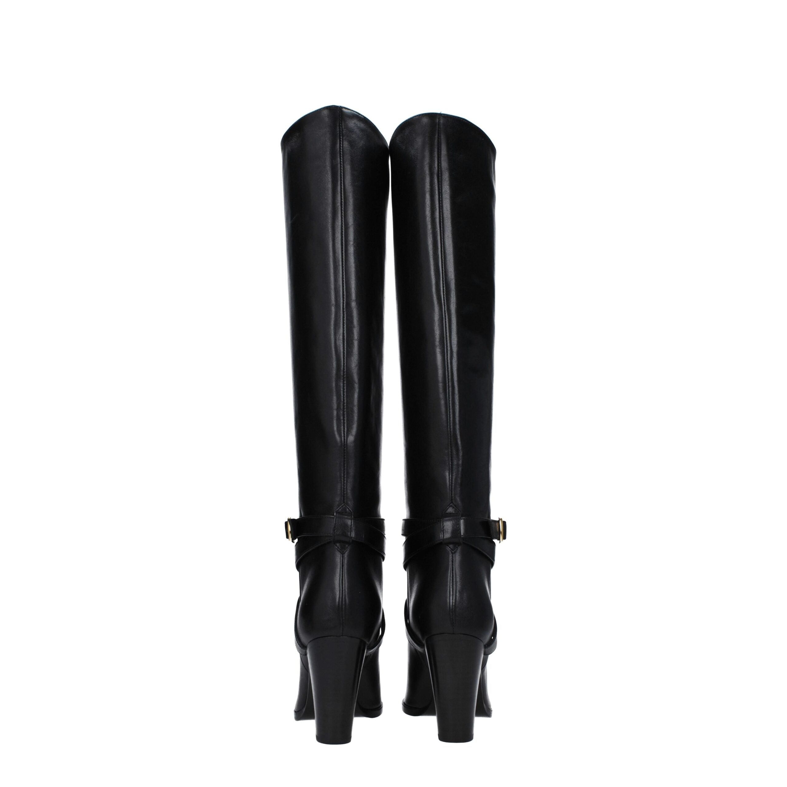 Black Leather High Heel Boots - ventzia