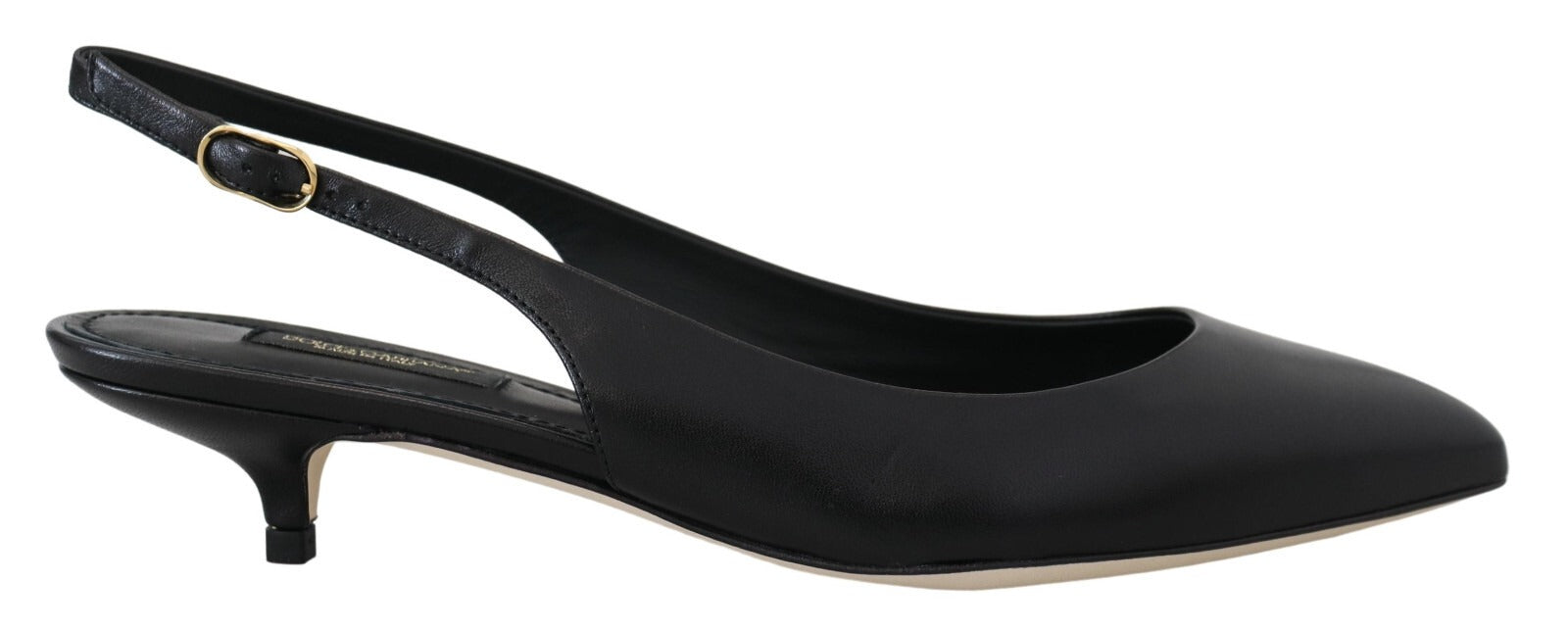 Black Leather Slingbacks Heels Pumps Shoes - ventzia