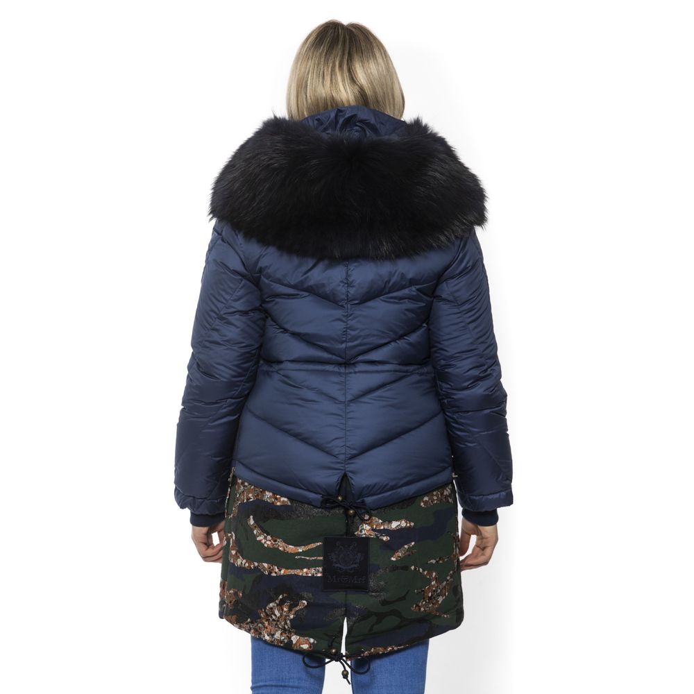 Blue Poly Parka with Hood for Women - ventzia
