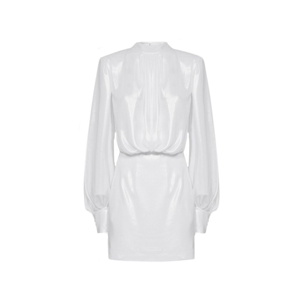 White Polyester Casual Dress - ventzia