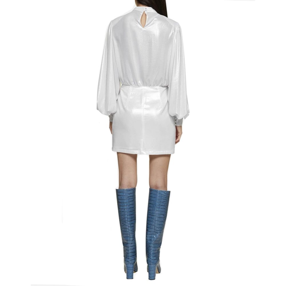 White Polyester Casual Dress - ventzia