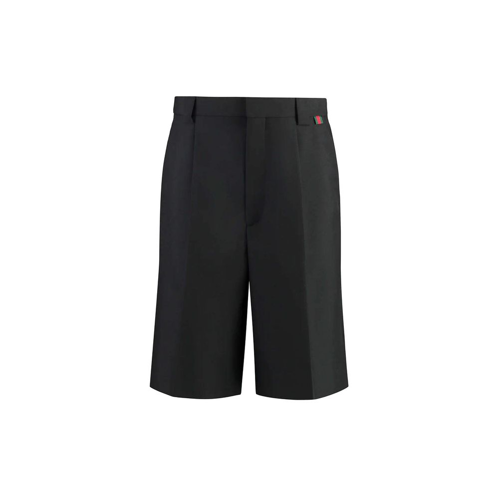 Black Polyester Bermuda Shorts - ventzia