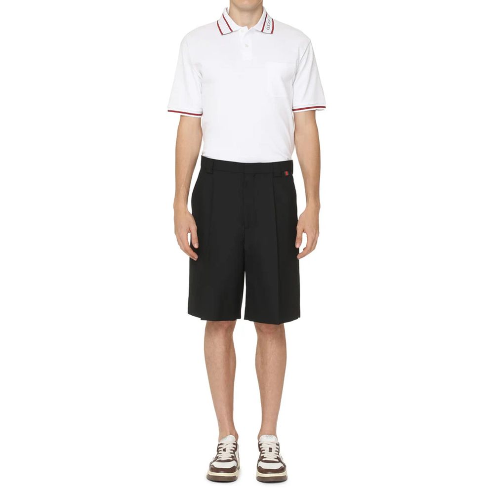 Black Polyester Bermuda Shorts - ventzia