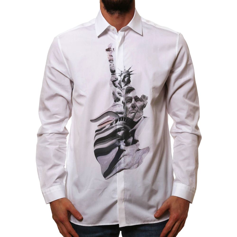 White Cotton Pattern Shirt - ventzia