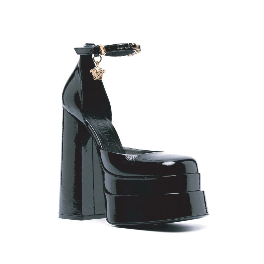 Black Calfskin Platform Sandals - ventzia