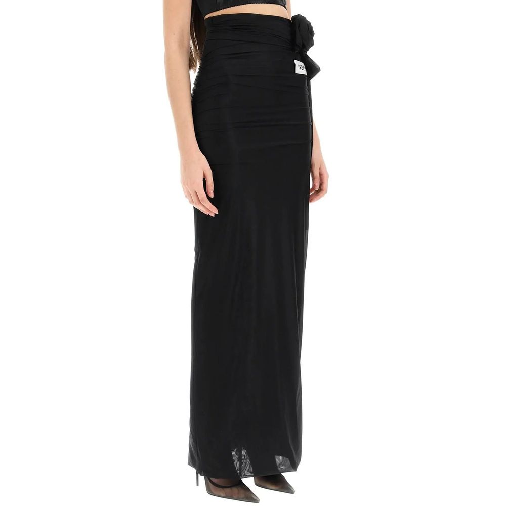 Black Elastane Long Skirt - ventzia