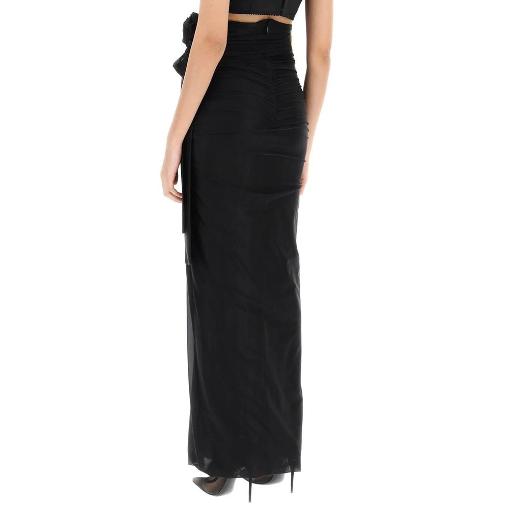 Black Elastane Long Skirt - ventzia
