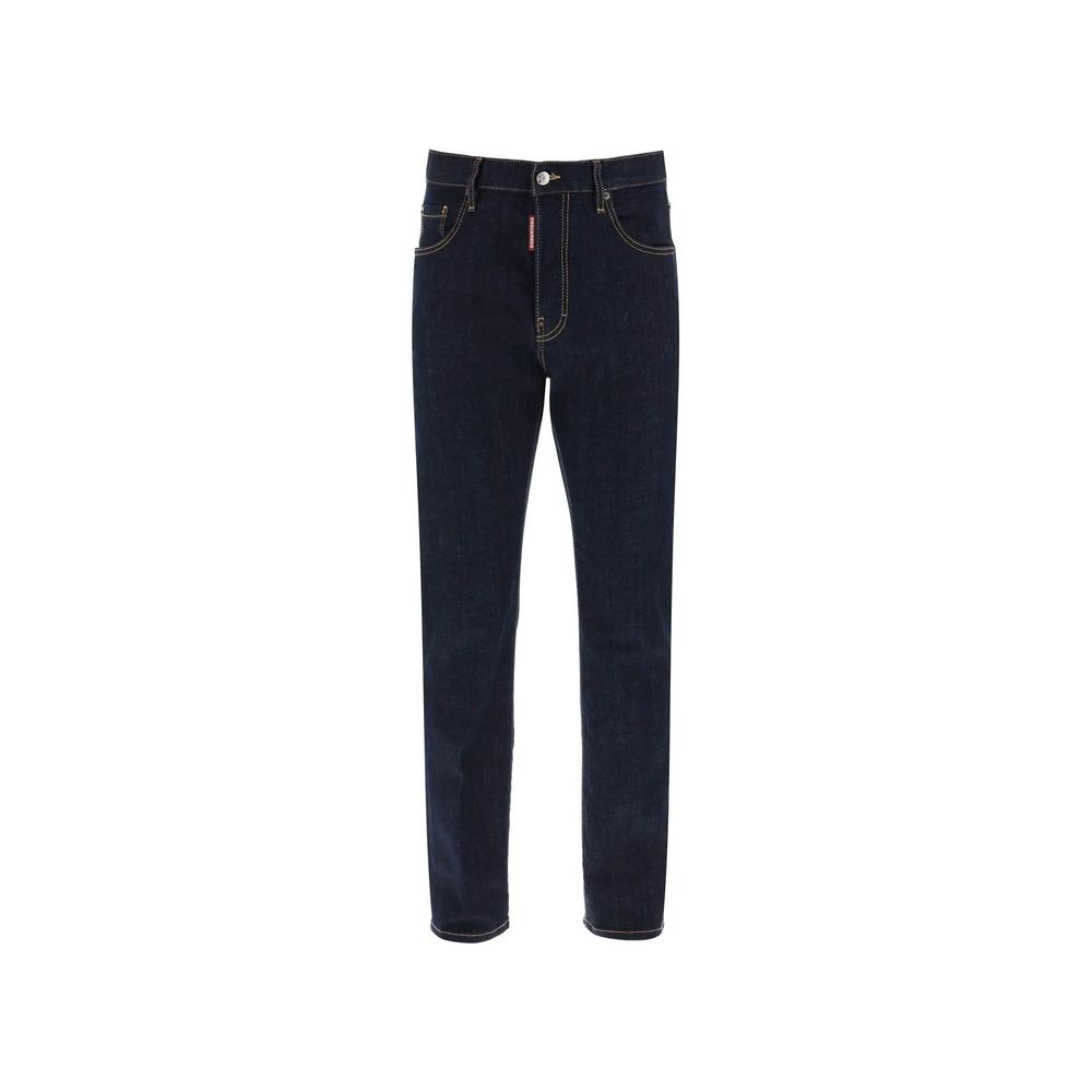 Blue Cotton Straight-Leg Jeans - ventzia