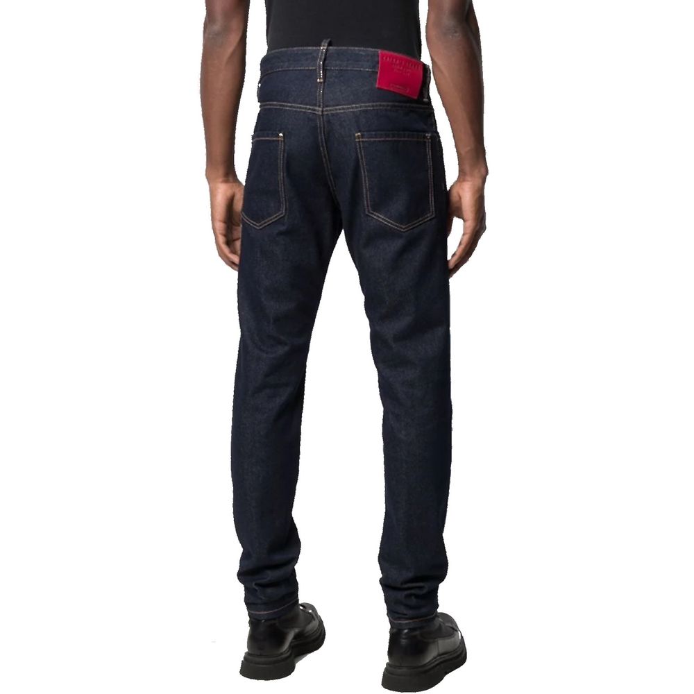 Blue Cotton Straight-Leg Jeans - ventzia