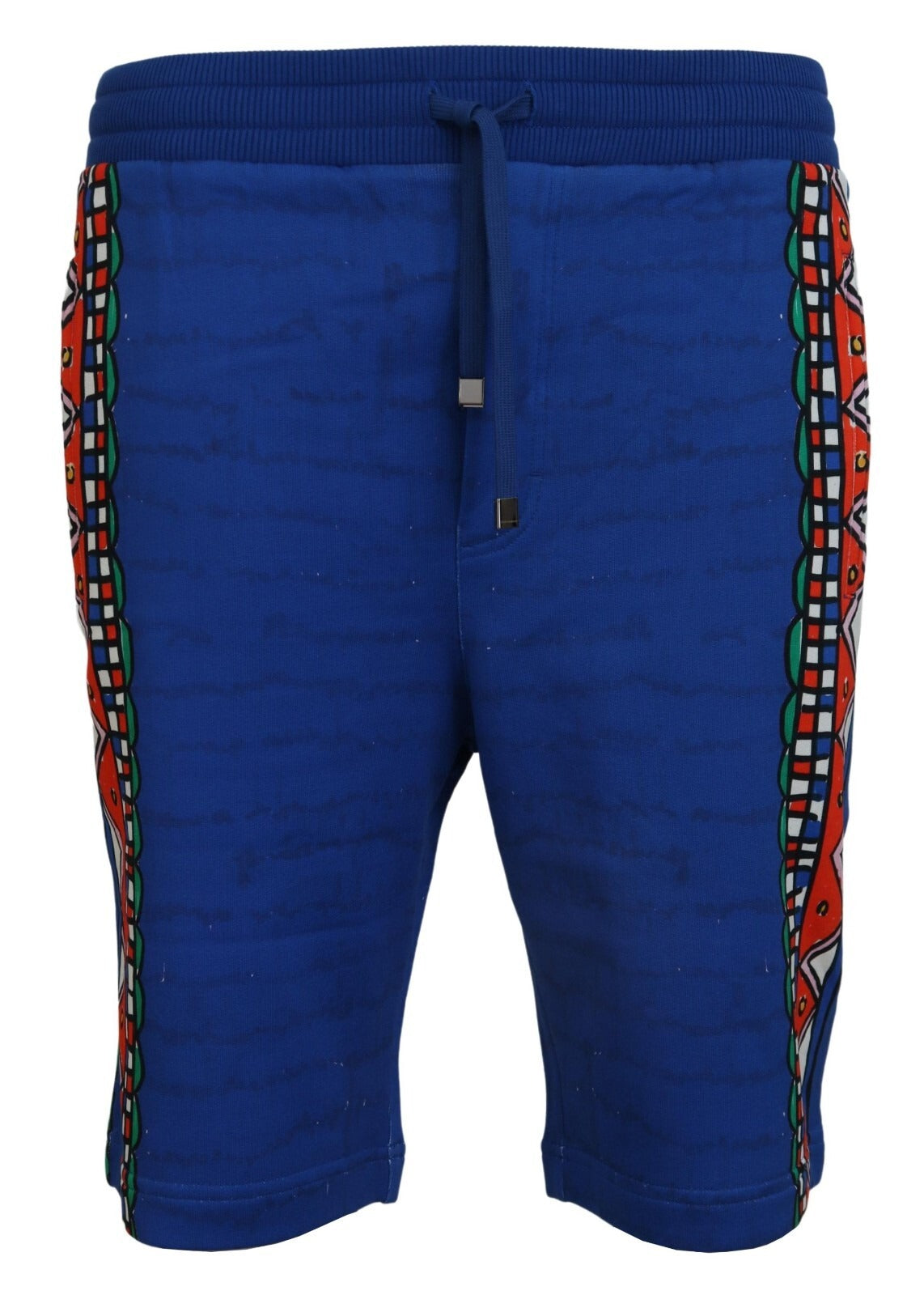 Blue Cotton Printed Bermuda Trousers Shorts - ventzia