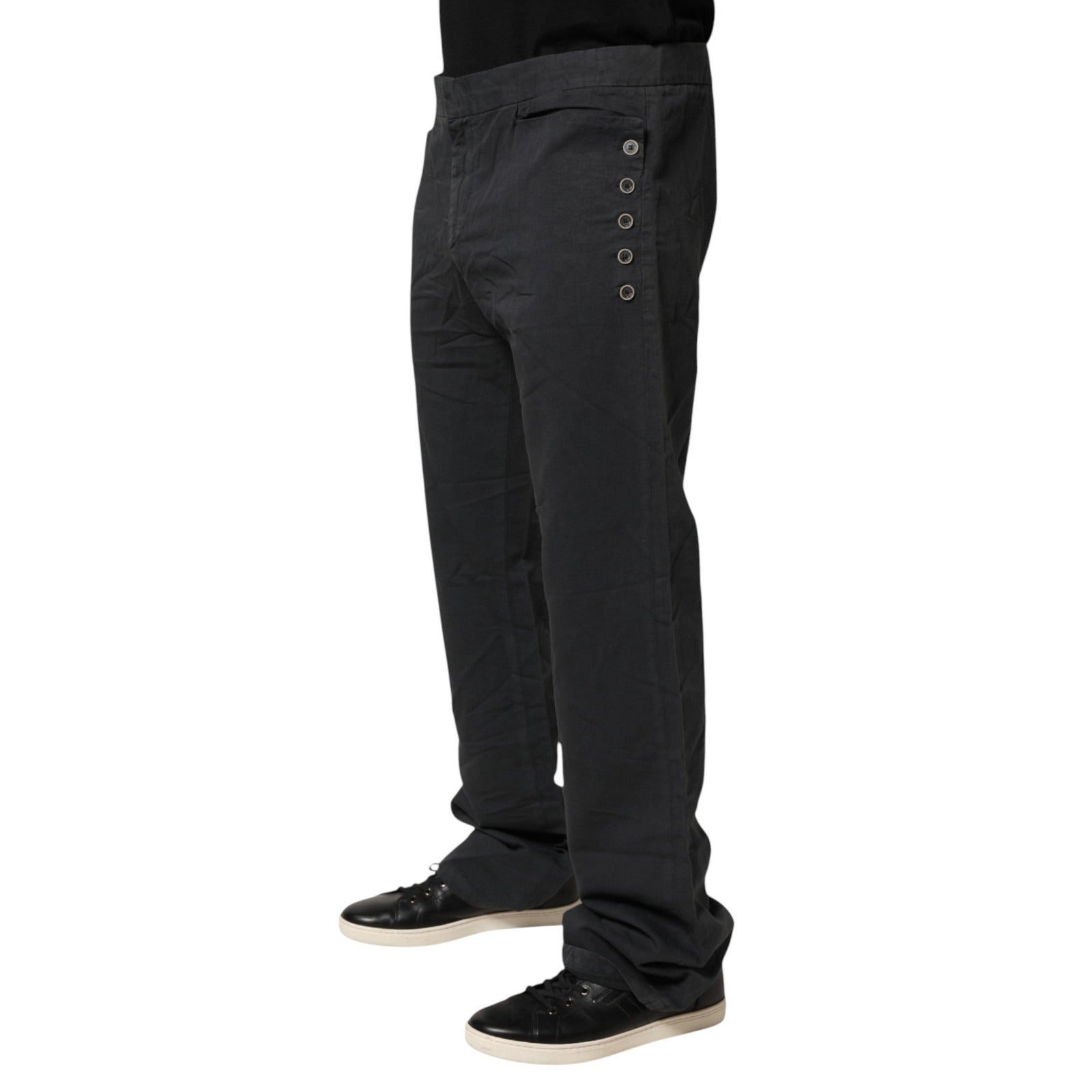 Black Straight Fit Mid Waist Denim Trouser Jeans - ventzia