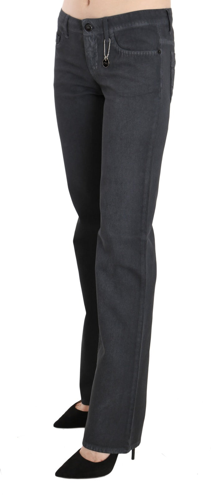 Gray Low Waist Straight Denim Pants Jeans - ventzia