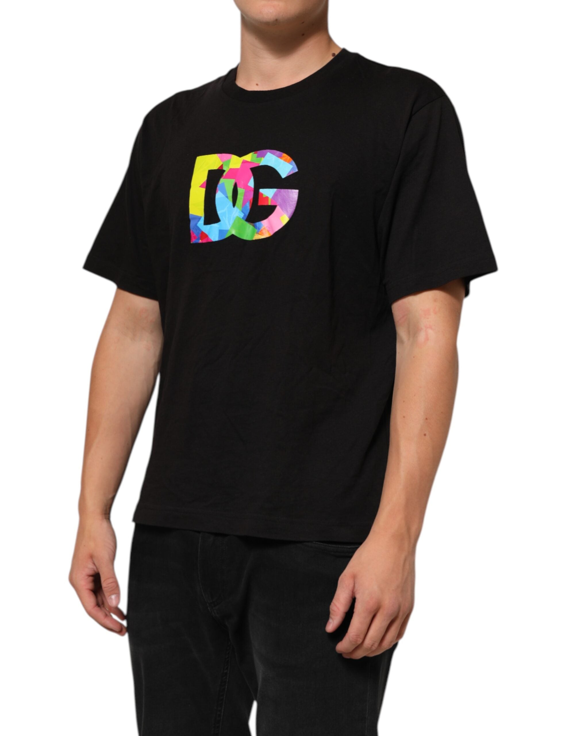 Black Logo Print Cotton Crew Neck T-shirt - ventzia