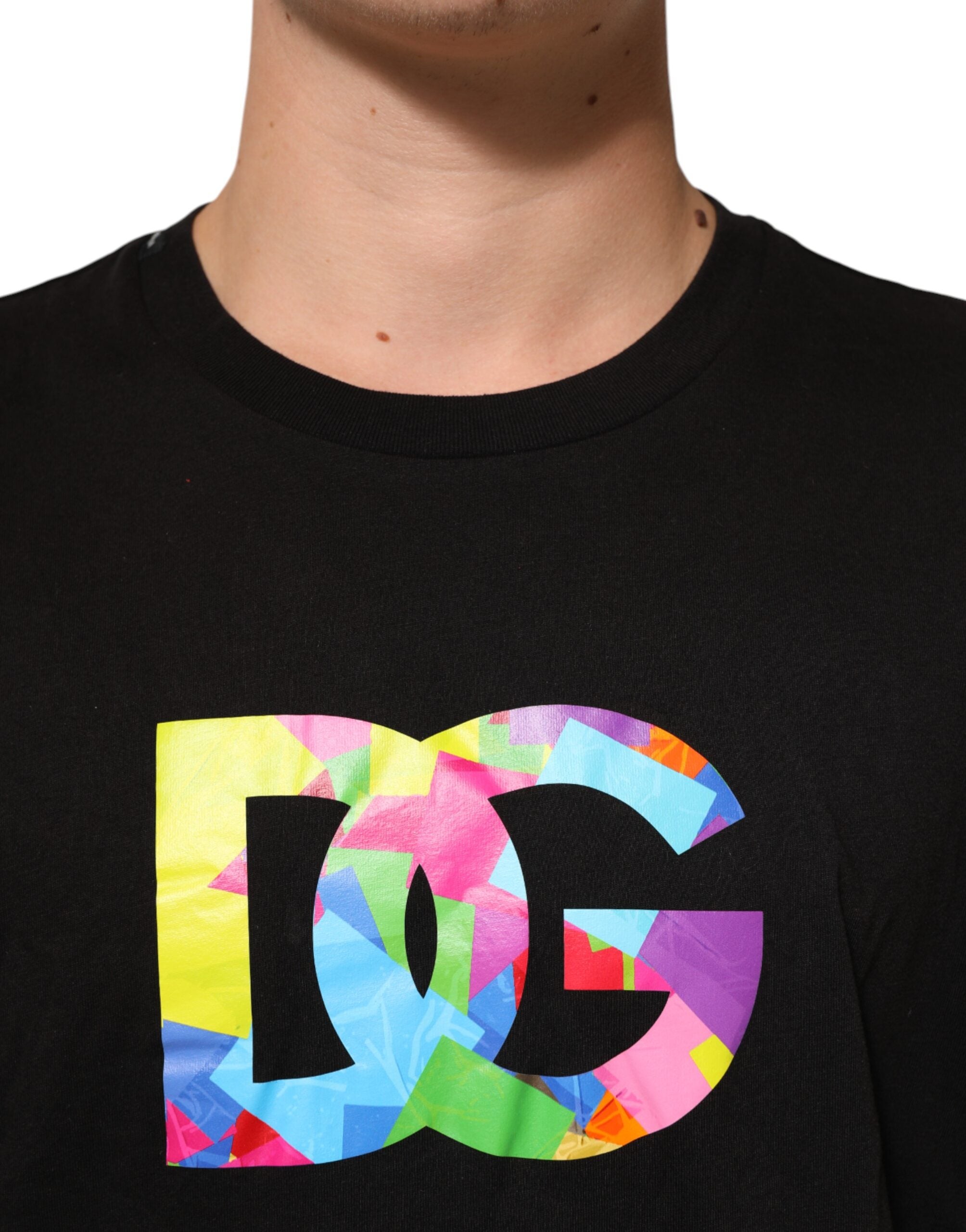 Black Logo Print Cotton Crew Neck T-shirt - ventzia