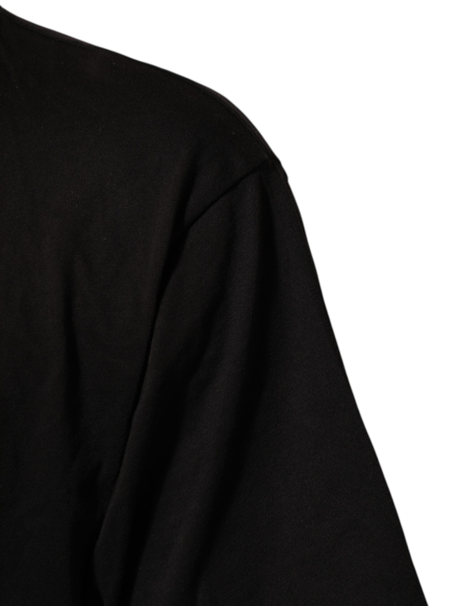 Black Logo Print Cotton Crew Neck T-shirt - ventzia