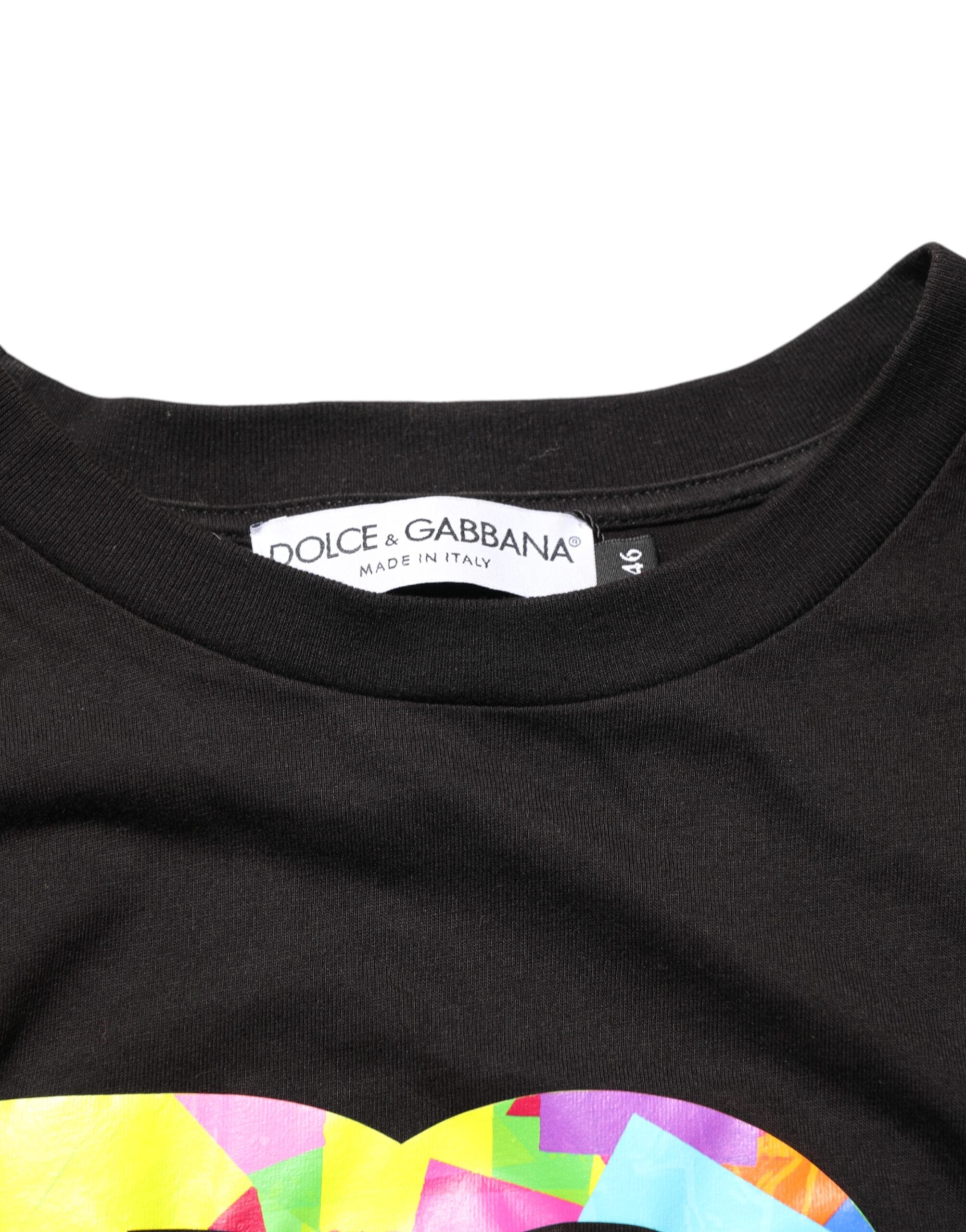 Black Logo Print Cotton Crew Neck T-shirt - ventzia