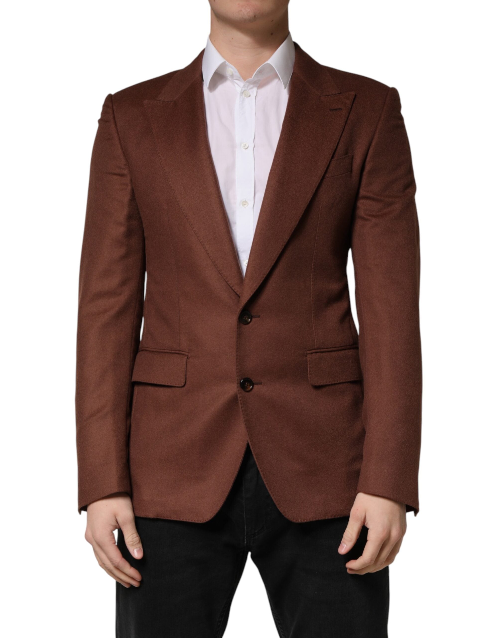 Brown Cashmere Single Breasted Jacket Blazer - ventzia