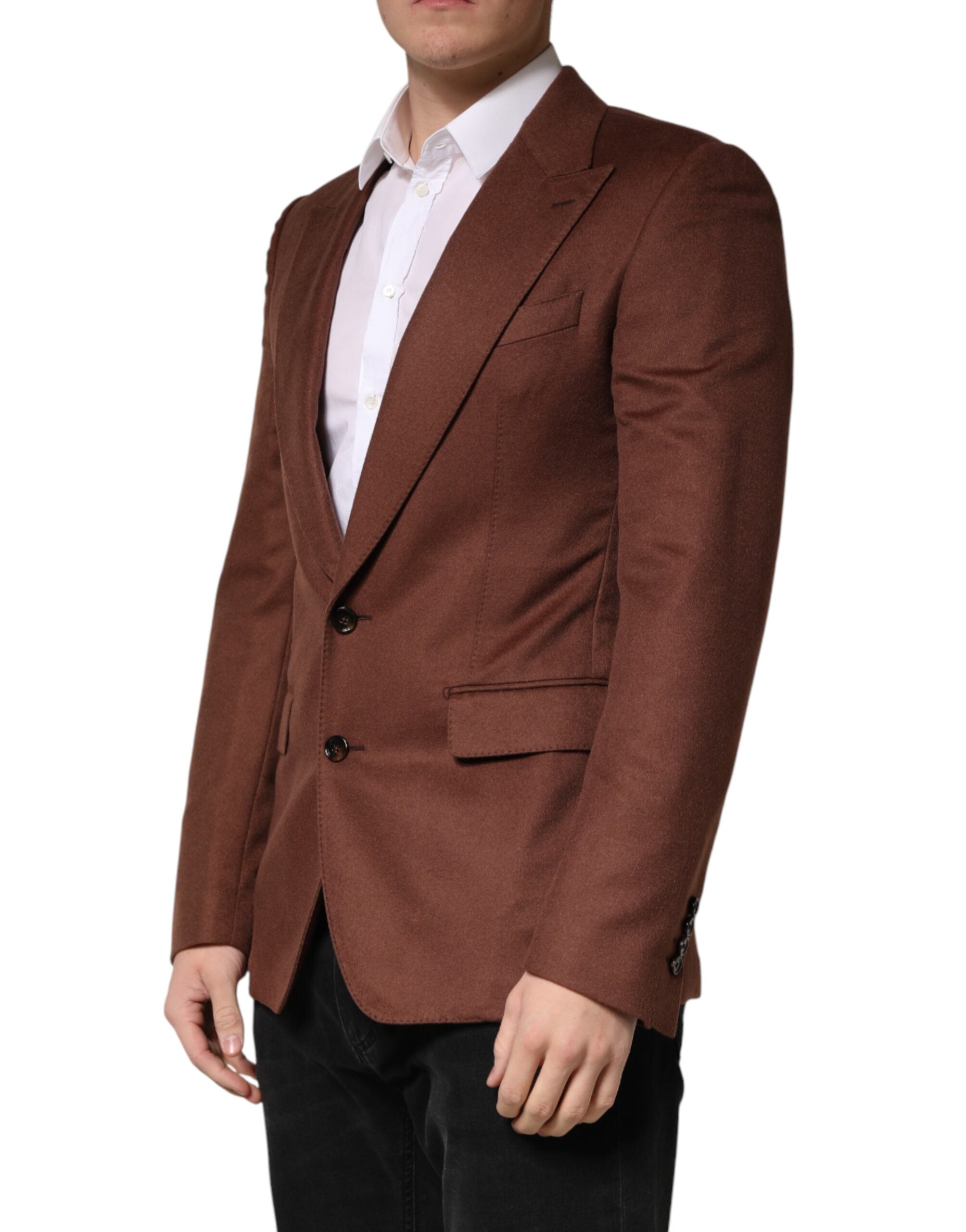 Brown Cashmere Single Breasted Jacket Blazer - ventzia