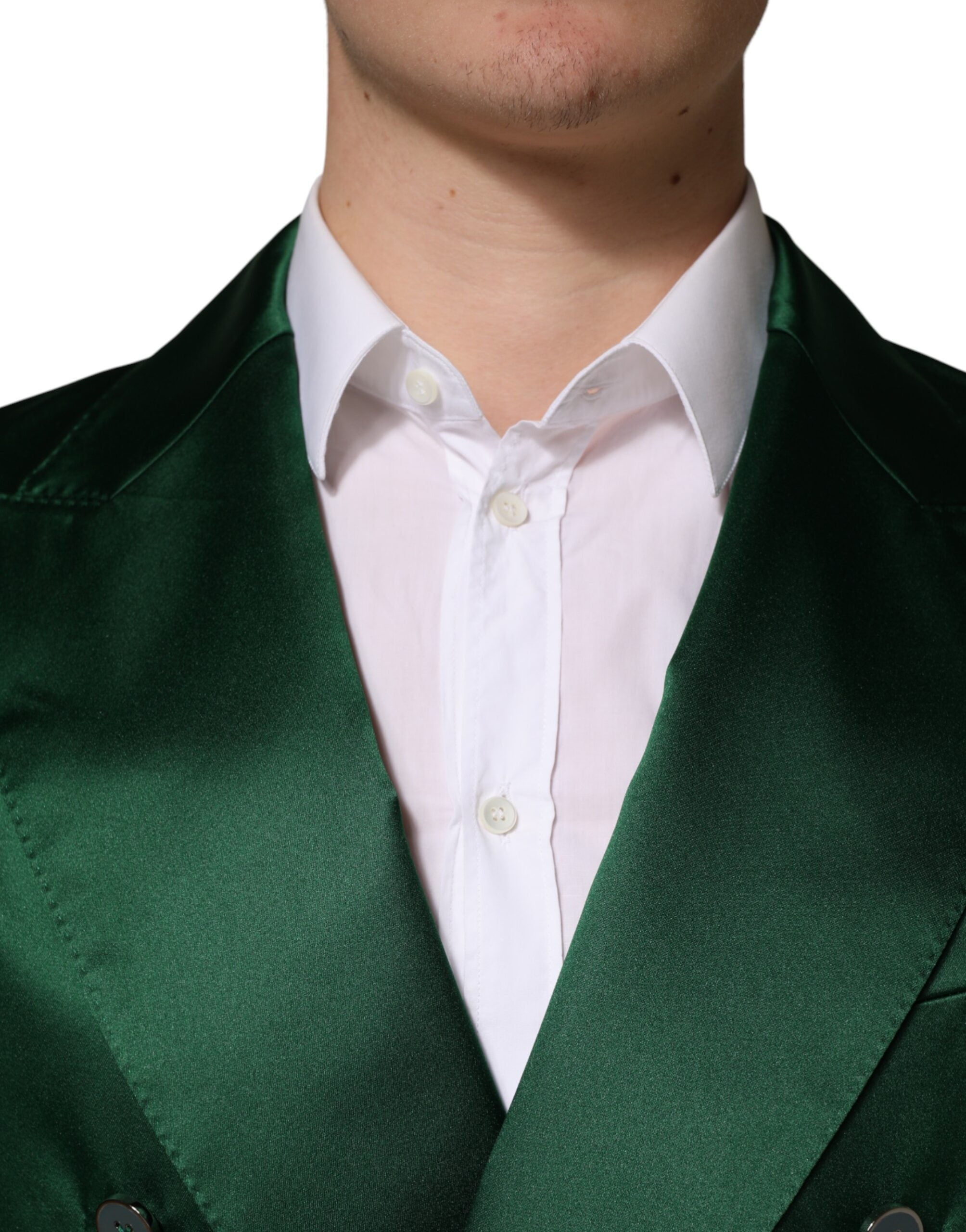 Green Satin Double Breasted Jacket Blazer - ventzia