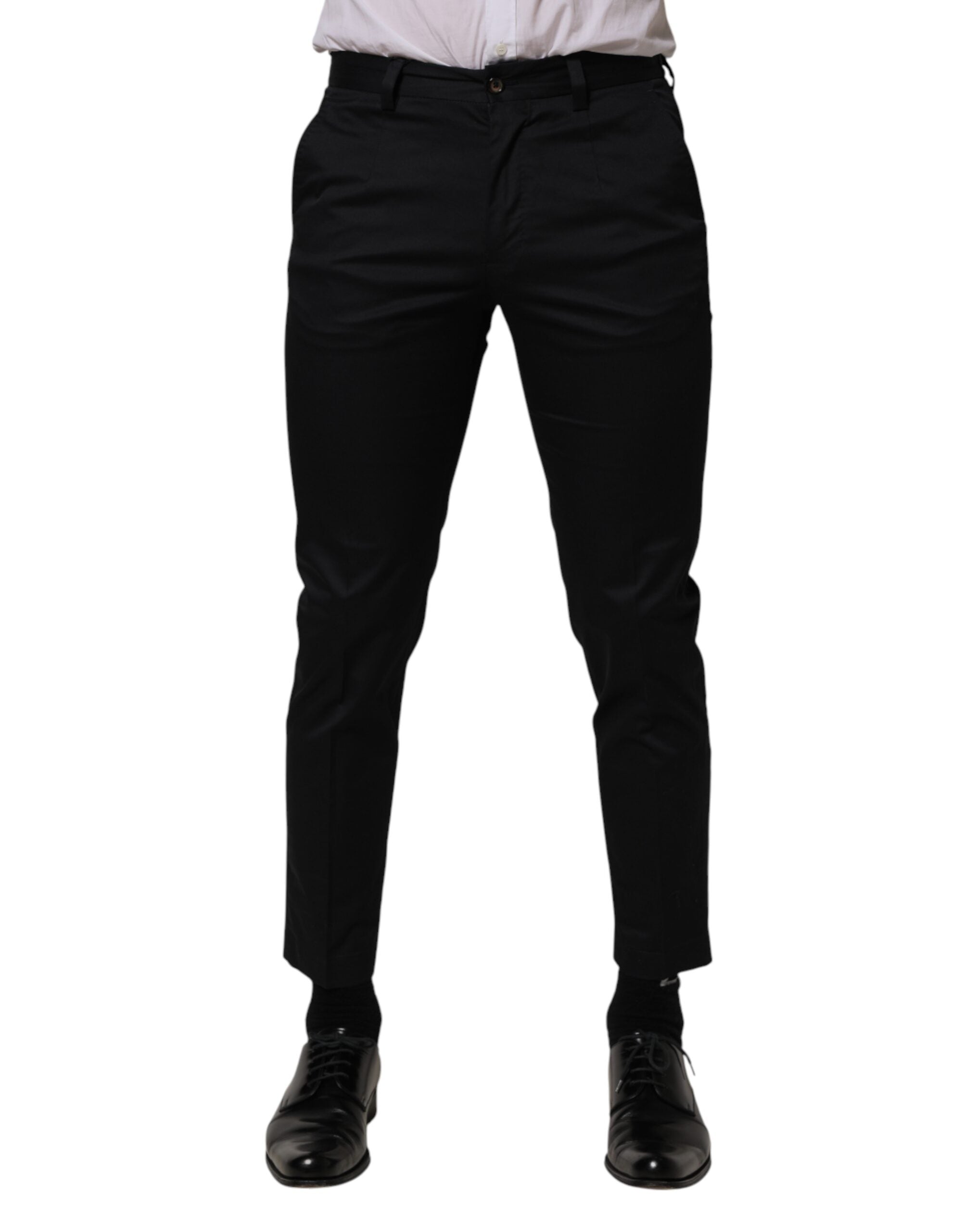 Dark Blue Cotton Skinny Dress Trouser Pants - ventzia