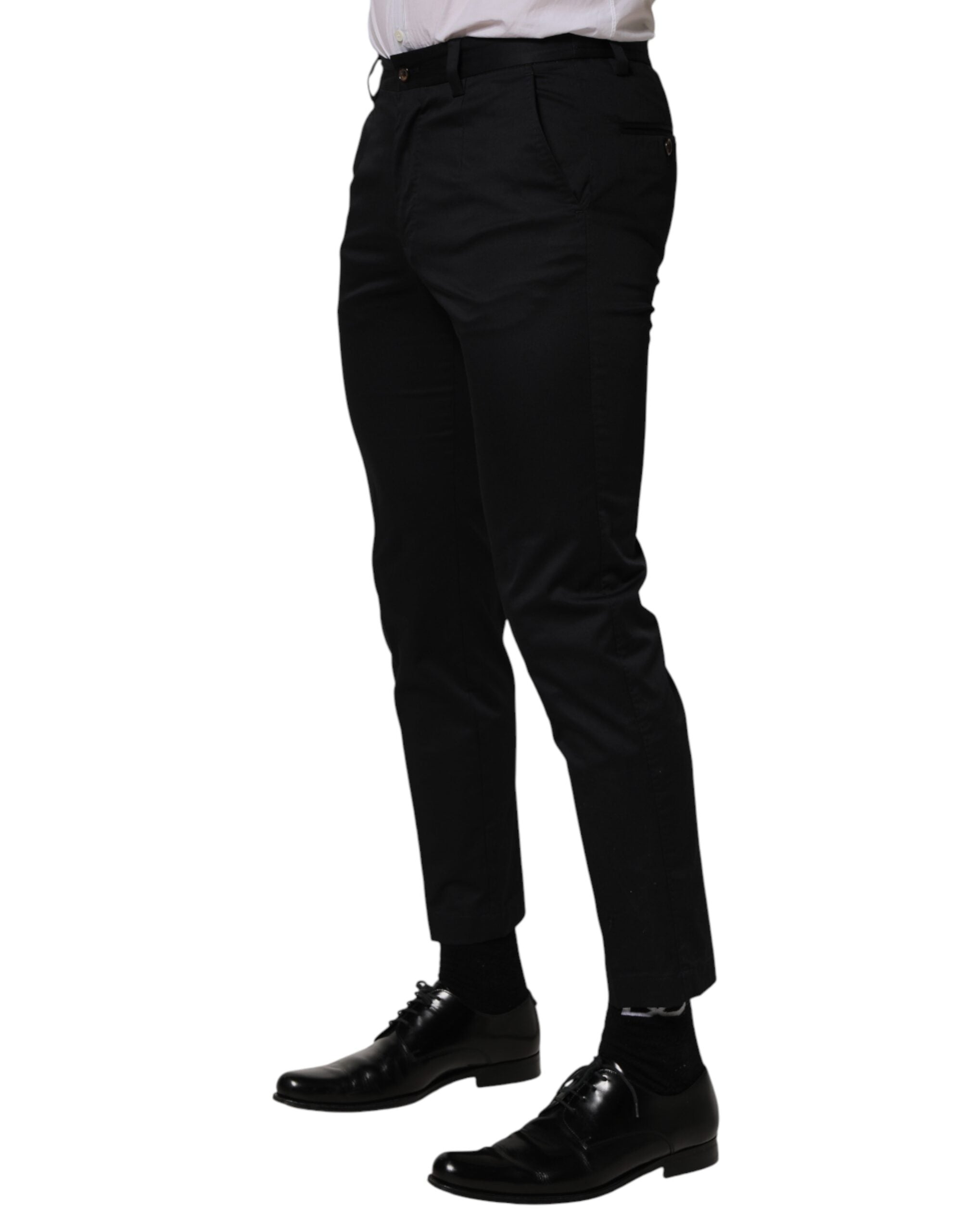 Dark Blue Cotton Skinny Dress Trouser Pants - ventzia