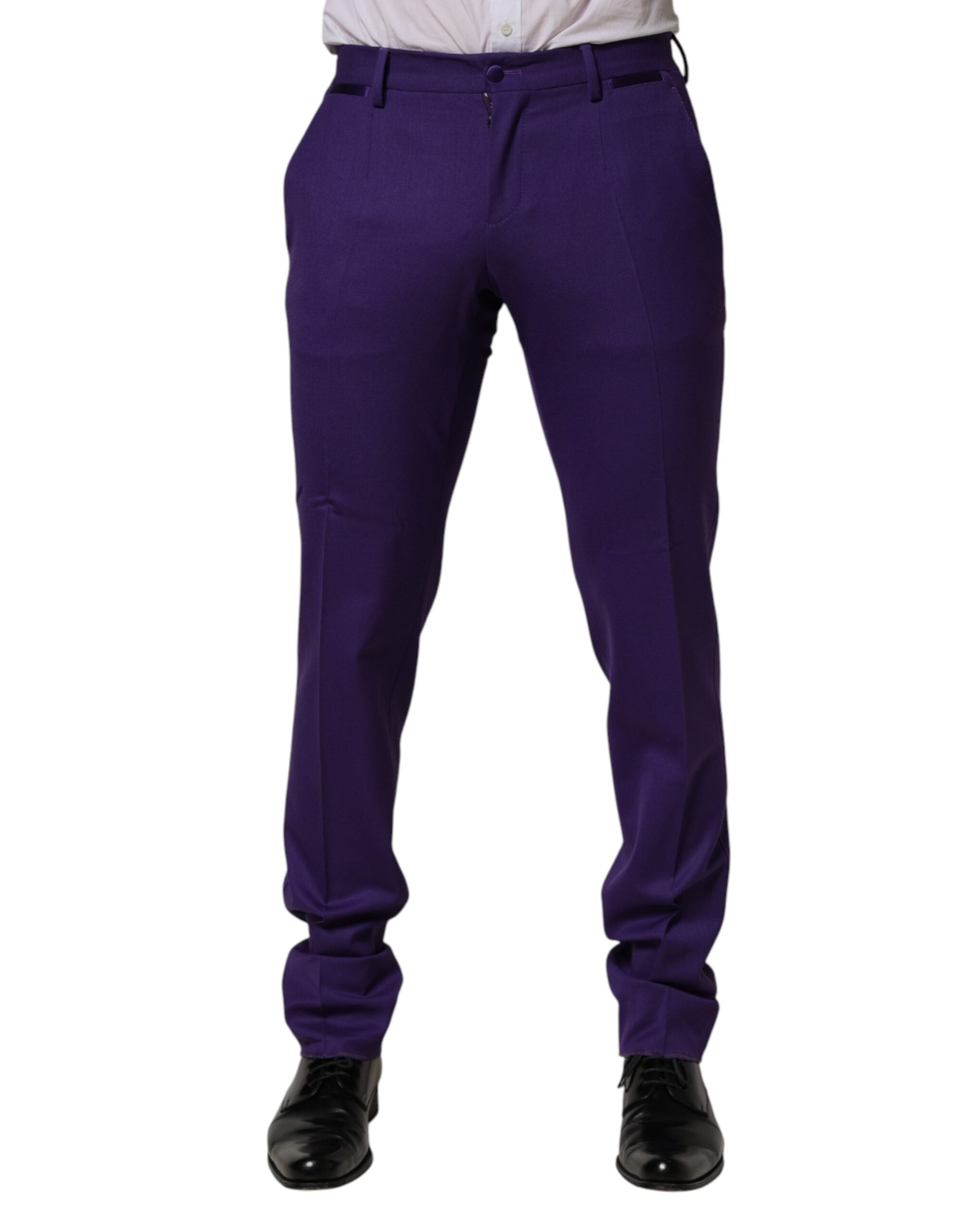 Purple Wool Skinny Dress Men Trouser Pants - ventzia