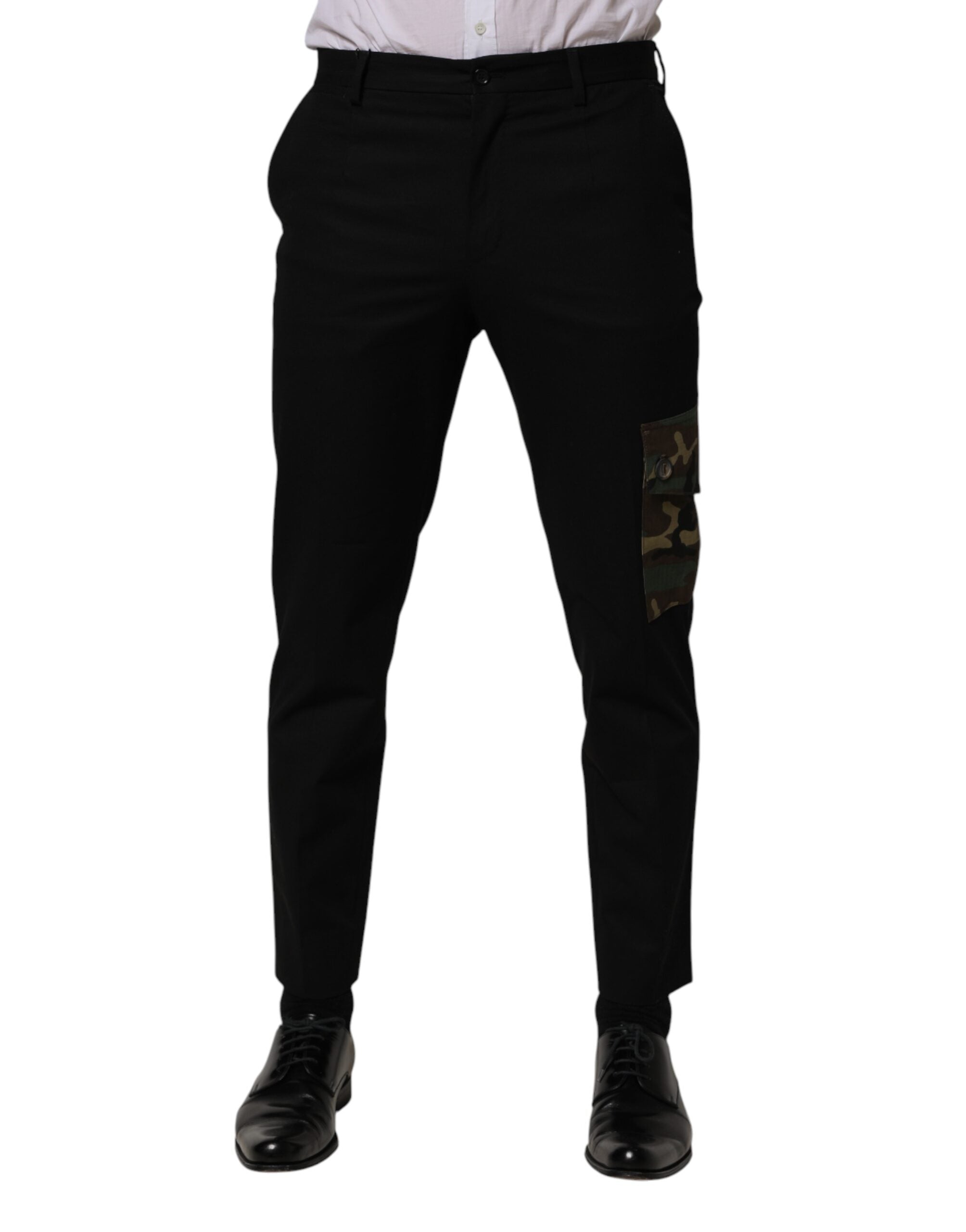 Black Cotton Skinny Dress Cargo Trouser Pants - ventzia