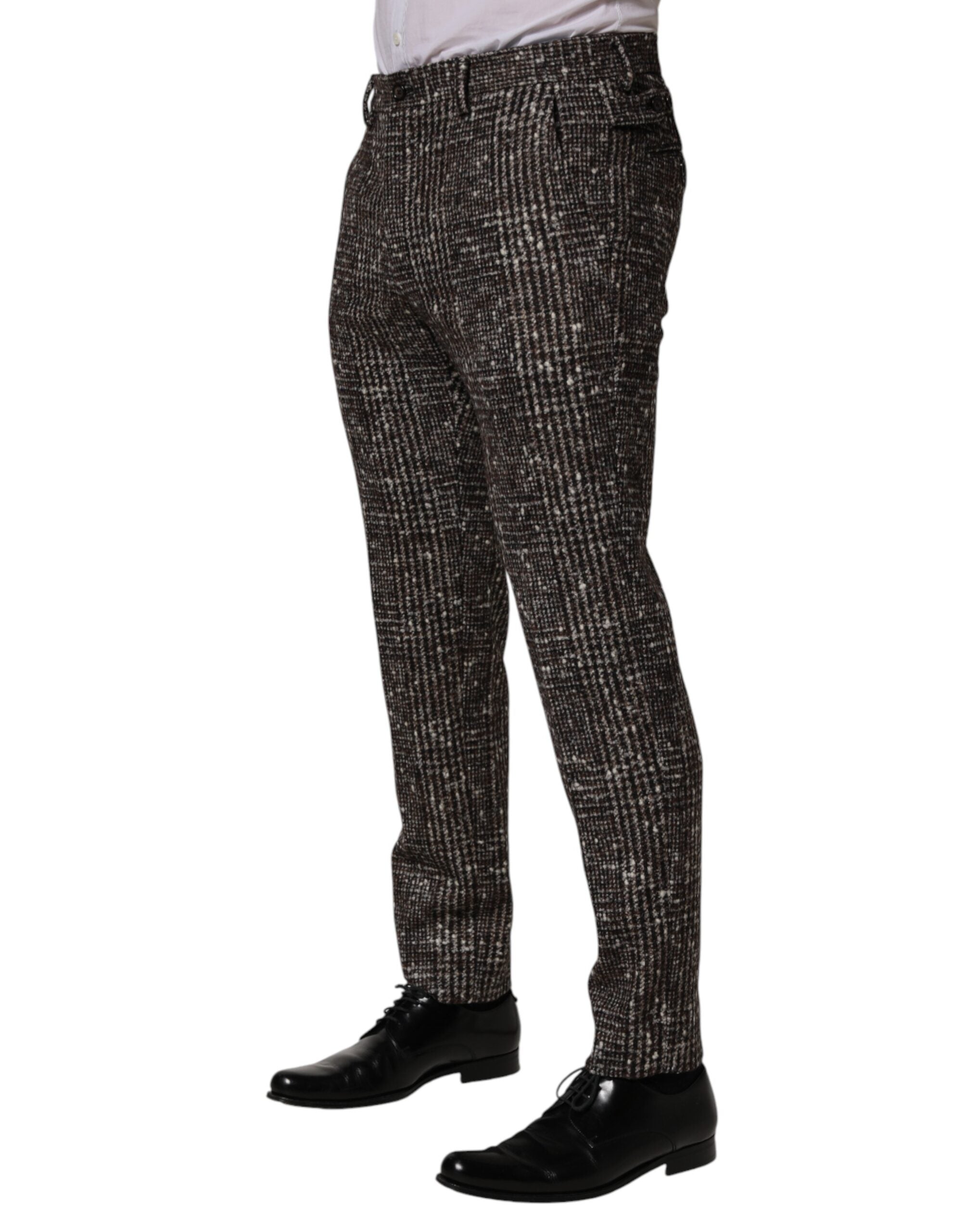 Brown Wool Plaid Skinny Dress Trouser Pants - ventzia