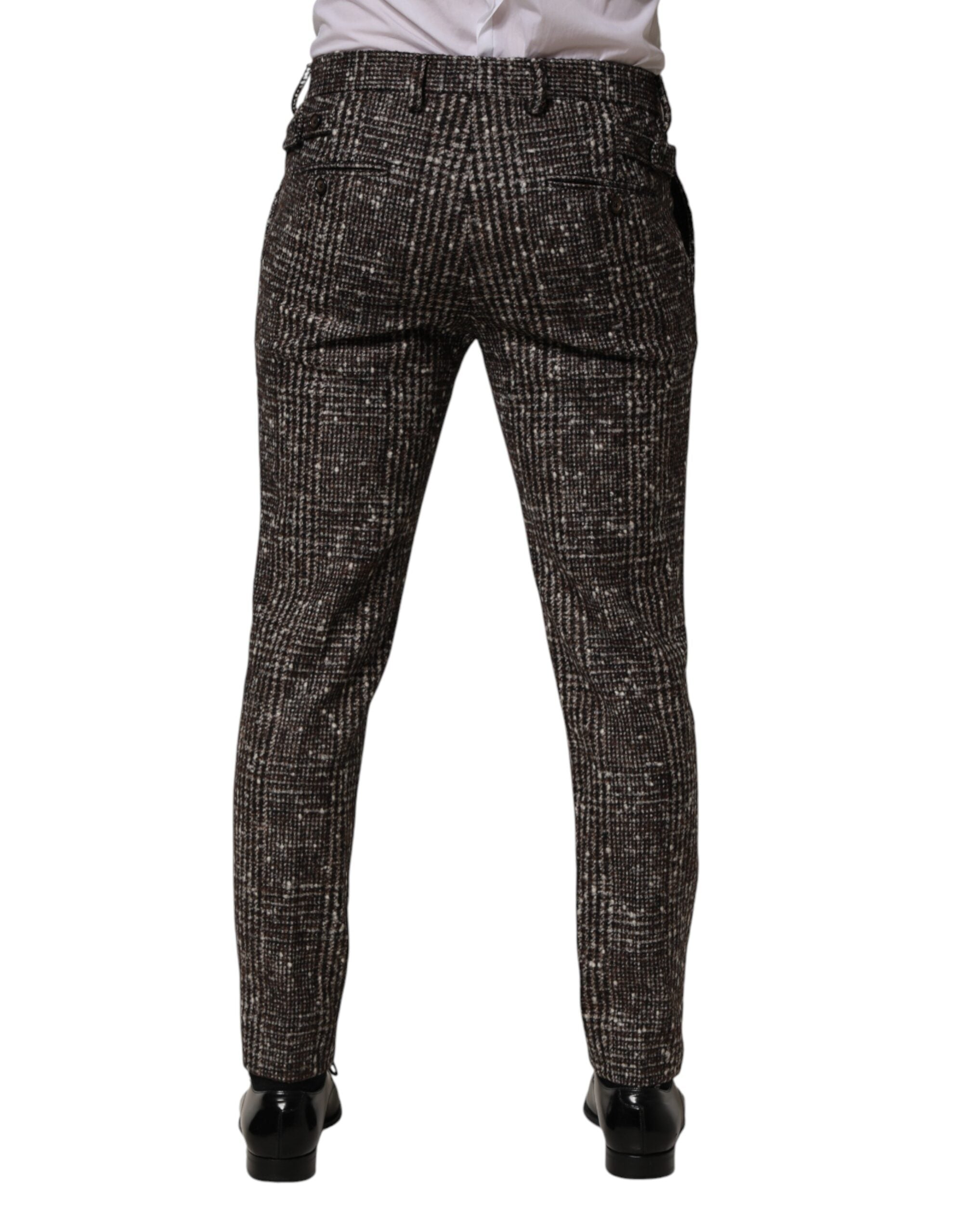Brown Wool Plaid Skinny Dress Trouser Pants - ventzia