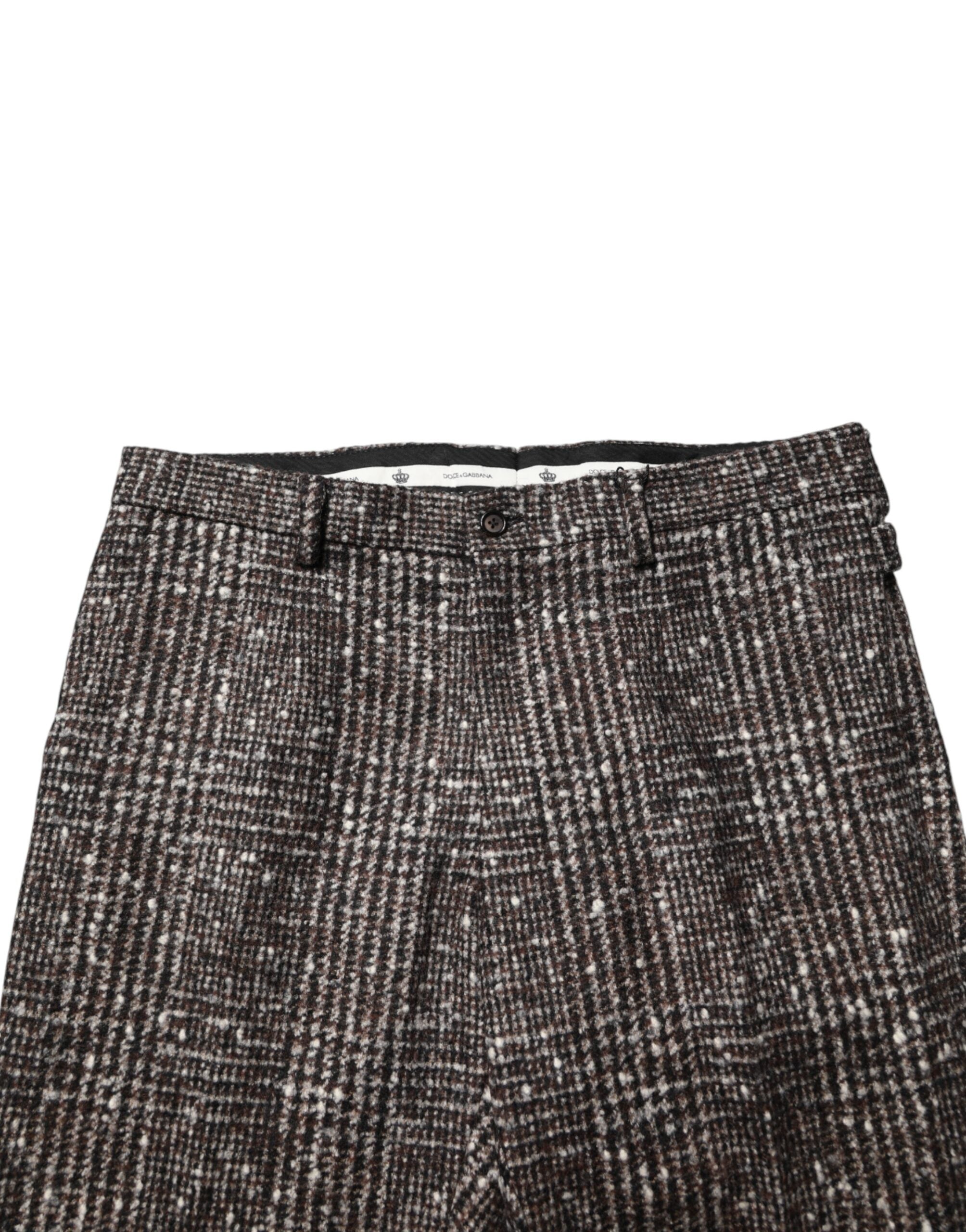 Brown Wool Plaid Skinny Dress Trouser Pants - ventzia