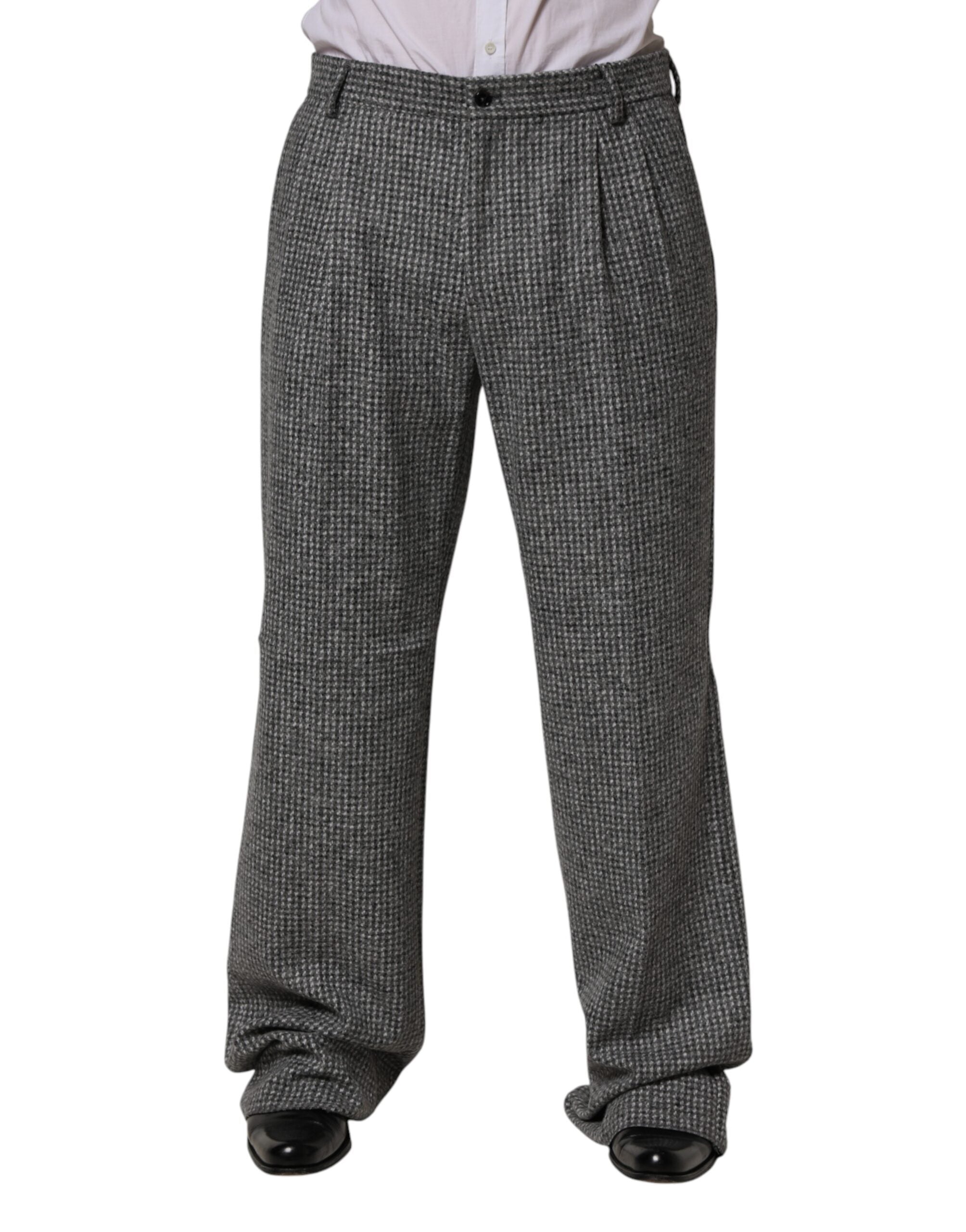 Gray Houndstooth Straight Dress Trouser Pants - ventzia