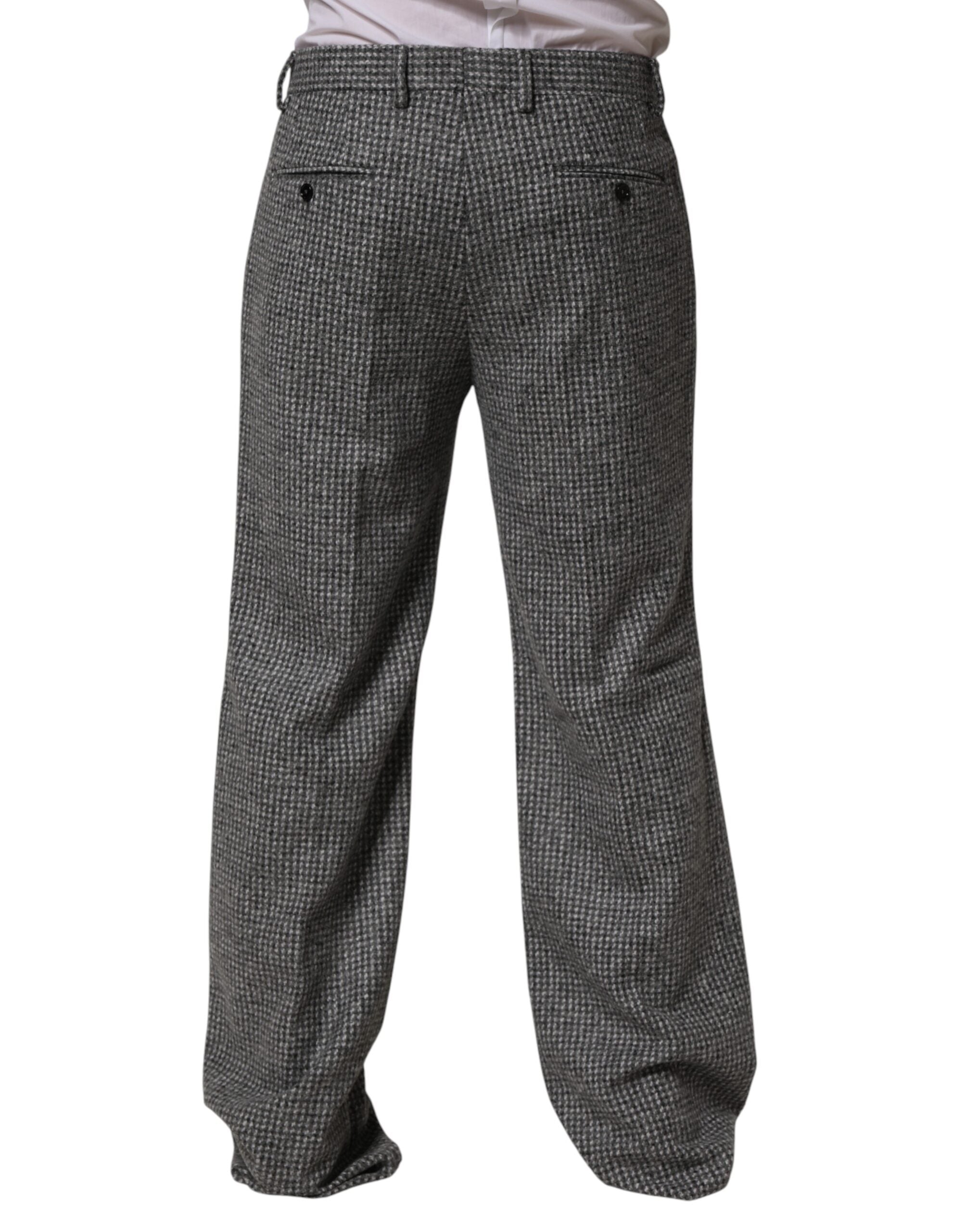 Gray Houndstooth Straight Dress Trouser Pants - ventzia