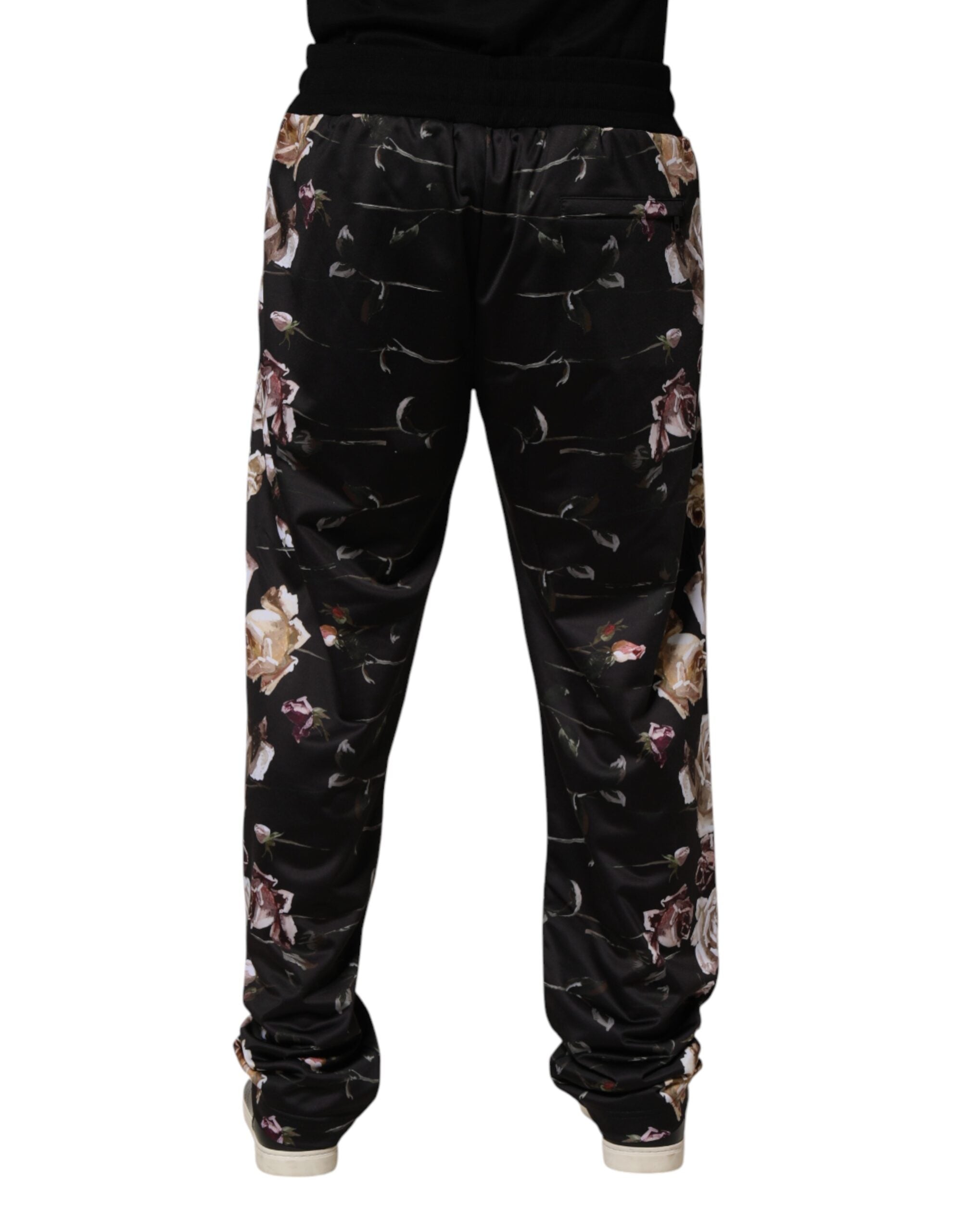 Black Floral Straight-Leg Chino Trouser Pants - ventzia