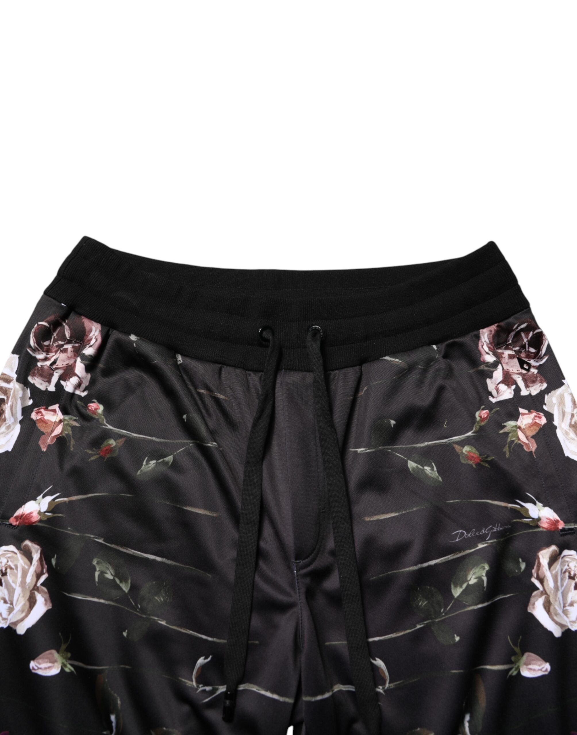 Black Floral Straight-Leg Chino Trouser Pants - ventzia