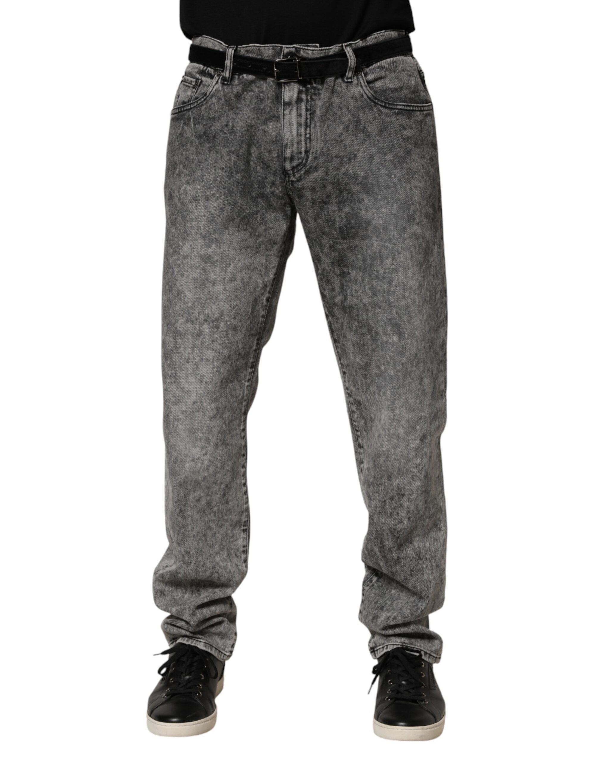 Gray Cotton Straight Leg Denim Trouser Jeans - ventzia