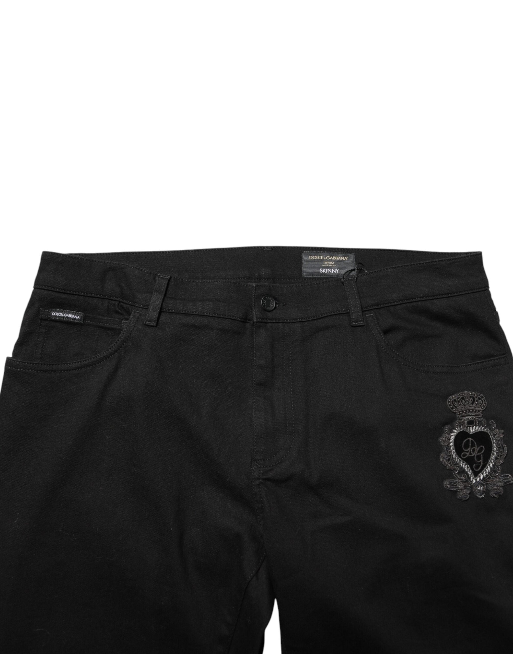 Black Sacred Heart Skinny Men Denim Jeans - ventzia