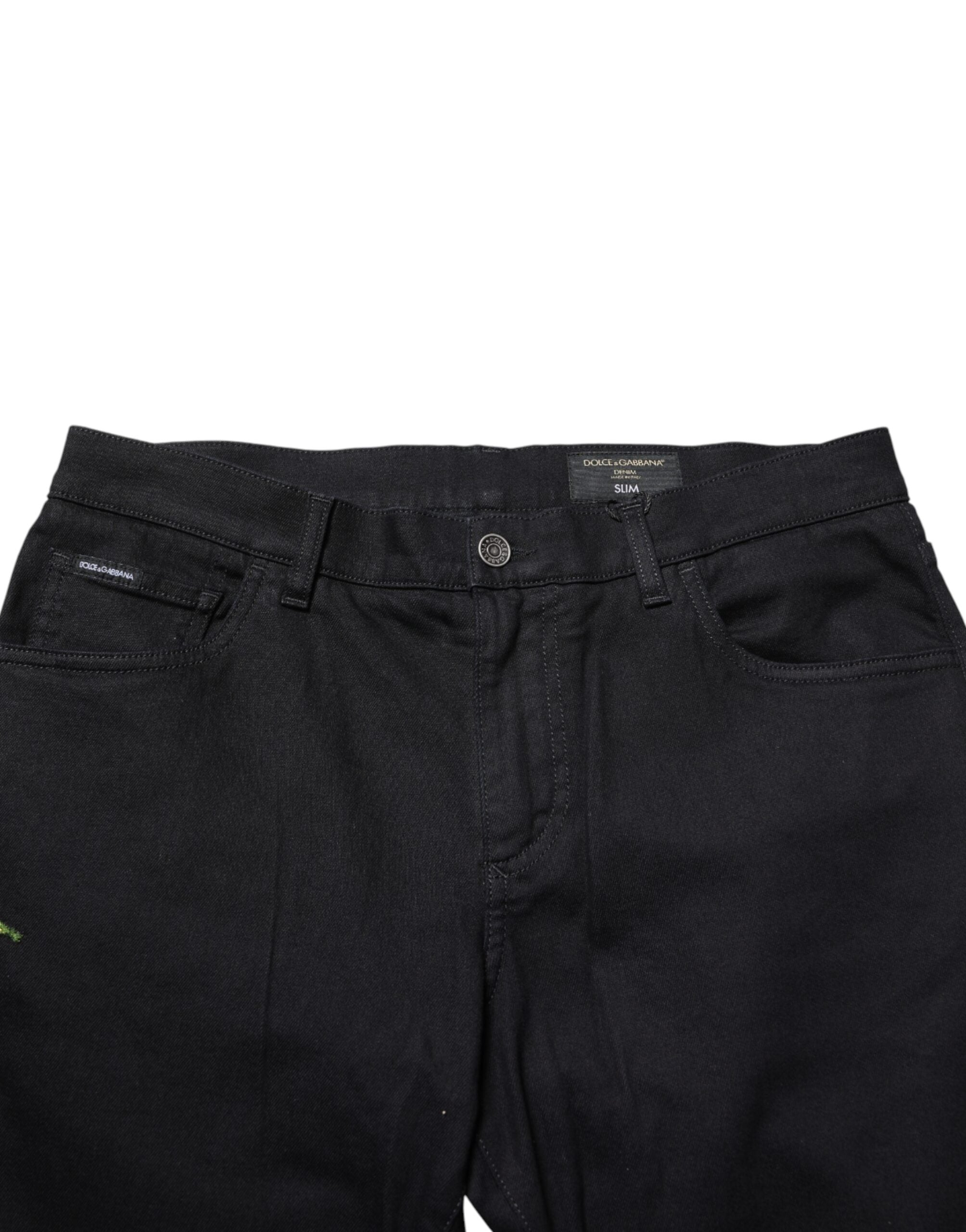 Black Floral Cotton Skinny Men Denim Jeans - ventzia