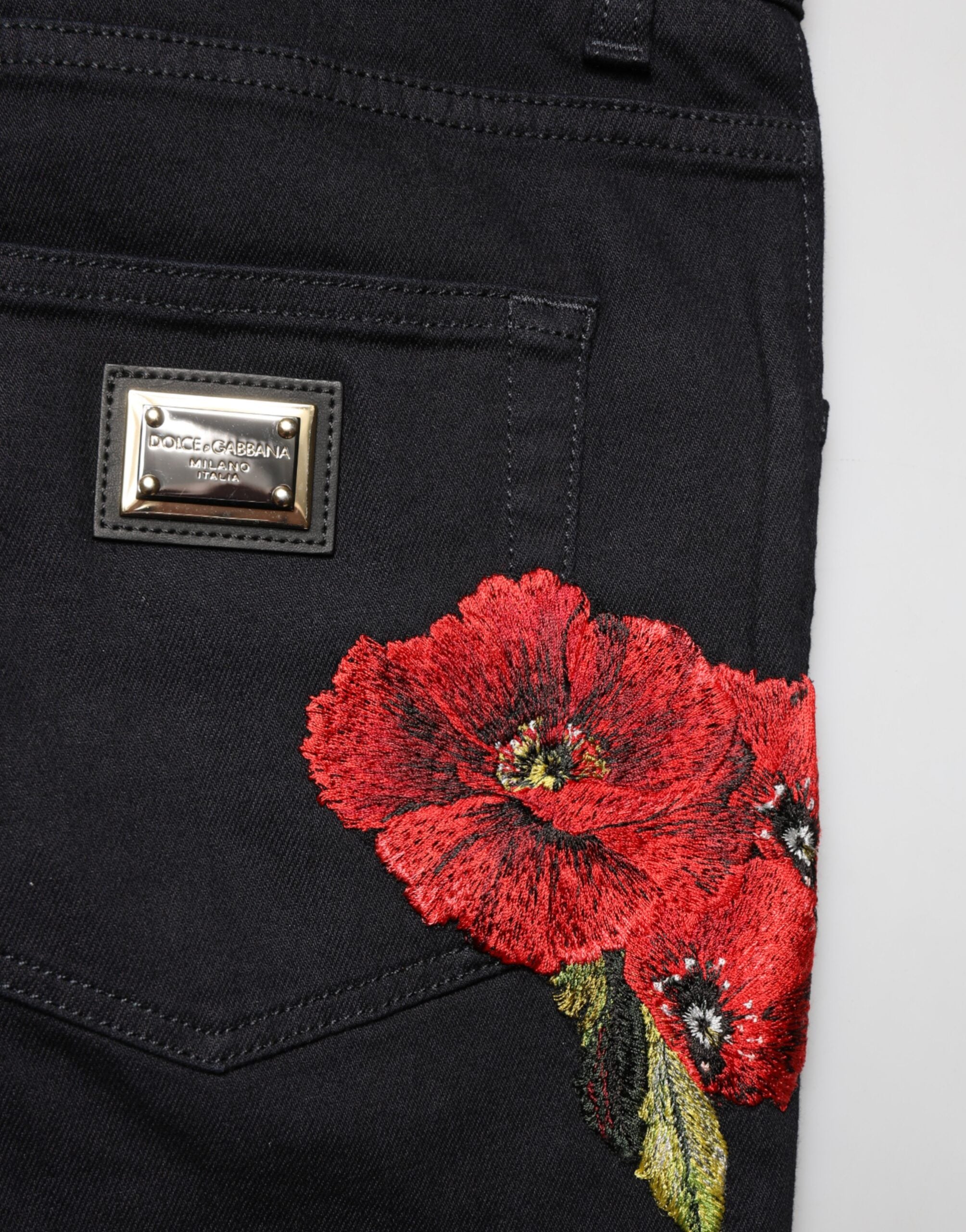 Black Floral Cotton Skinny Men Denim Jeans - ventzia